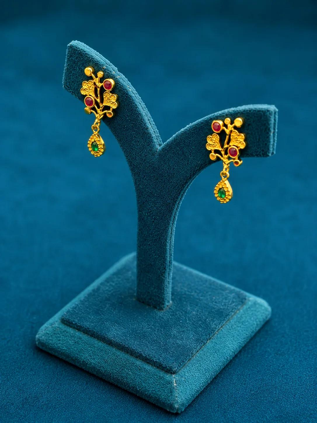 Elegant Floral AD Drop Stud Earrings with Emerald Accent