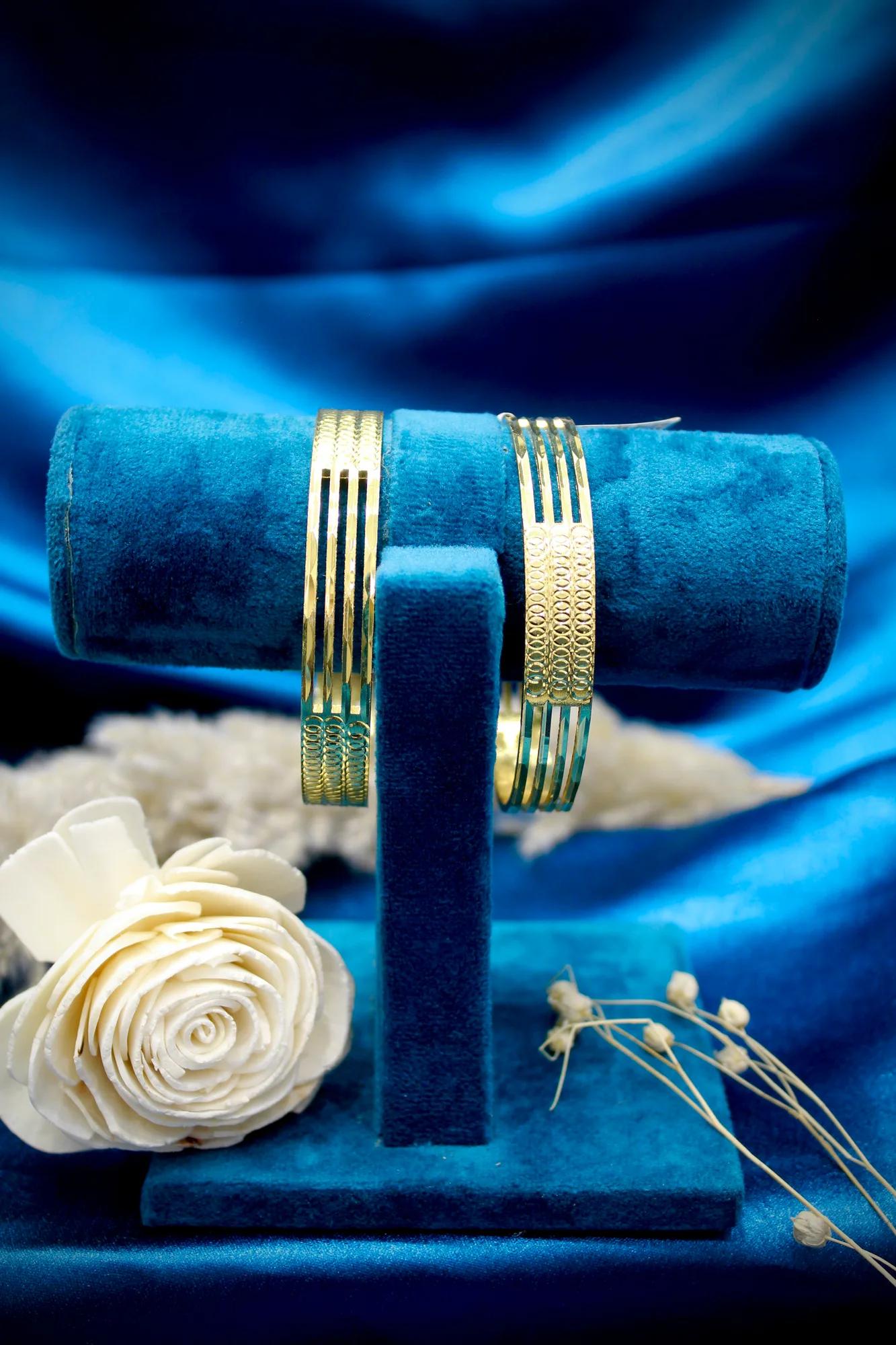 Classic Textured Multi-Line Gold Finish Bangle Set