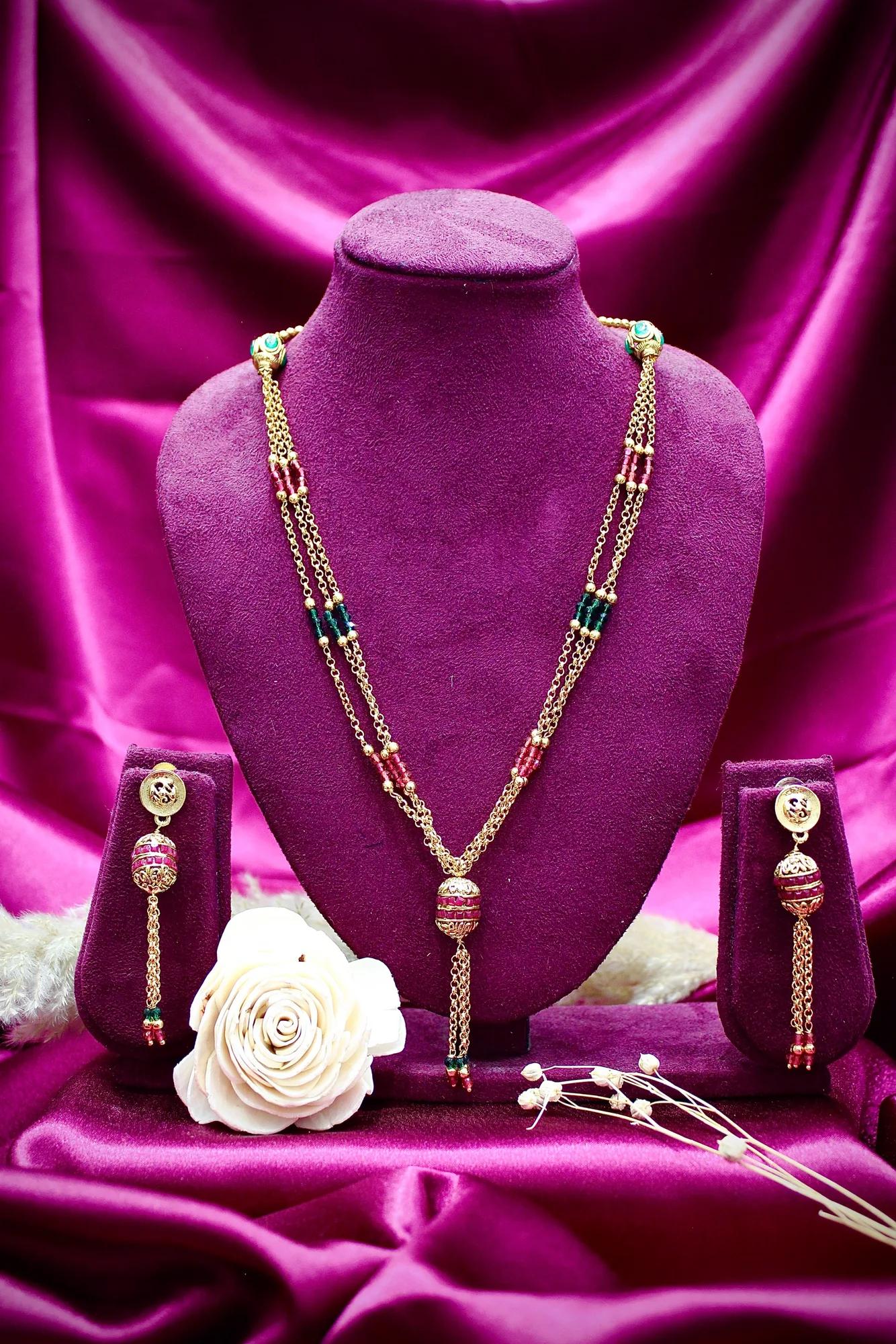 Traditional Multicolor Beaded Tassel Necklace Set