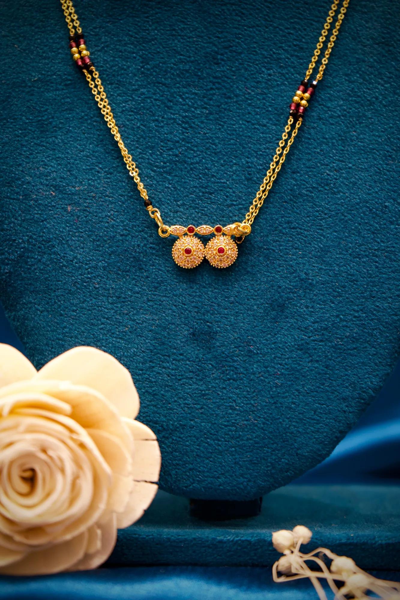 Pink Accent Twin Charm Designer Mangalsutra Necklace