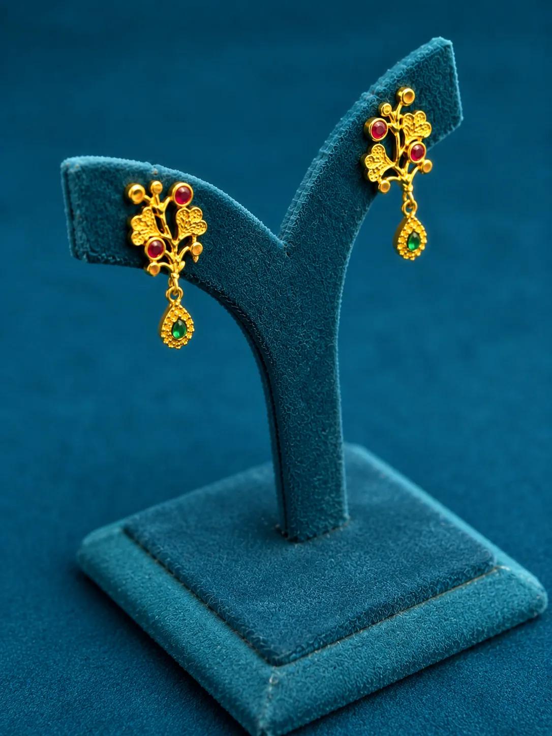 Elegant Floral AD Drop Stud Earrings with Emerald Accent