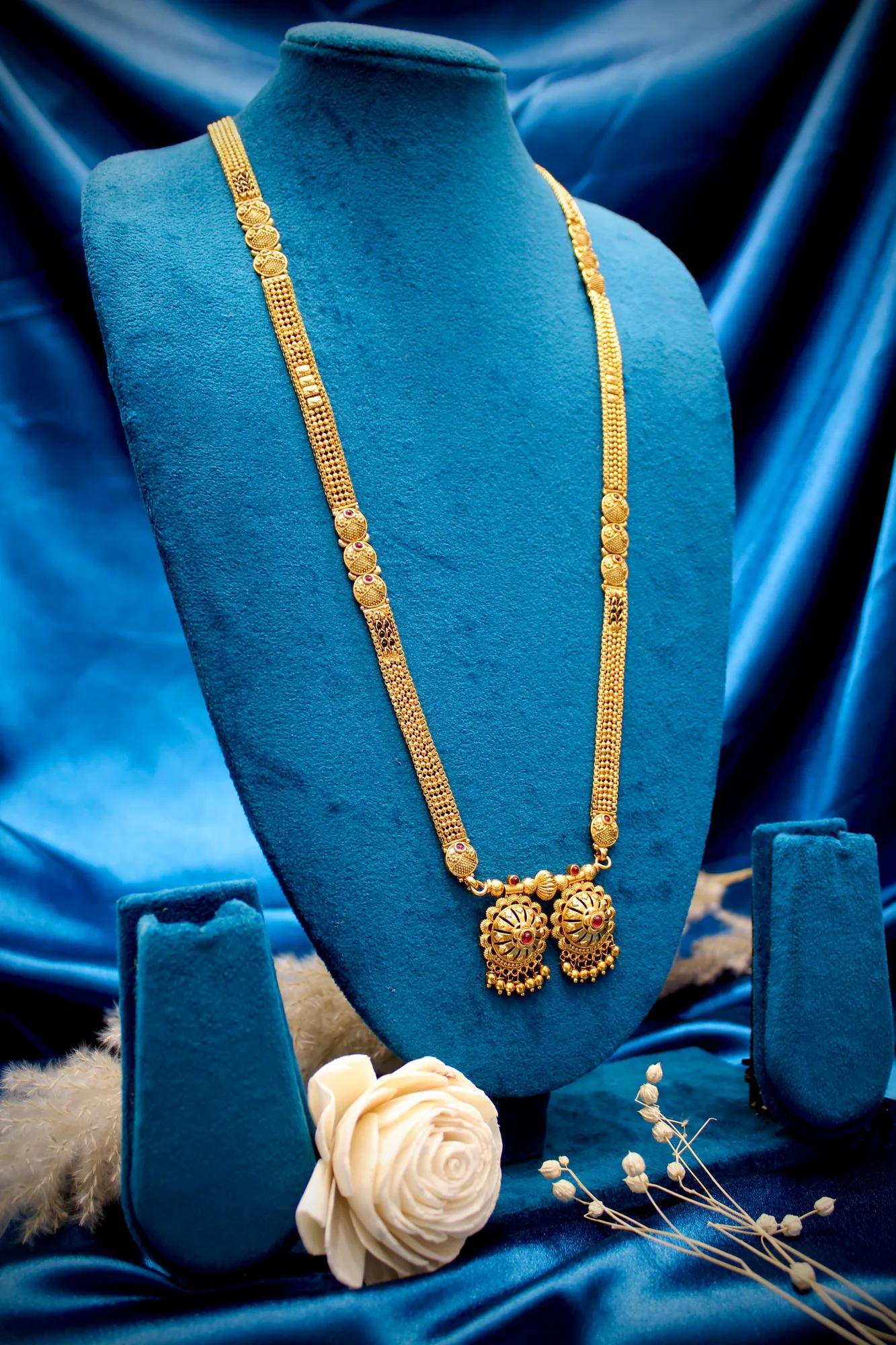 Traditional Gold-Tone Mangalsutra with Twin Floral Pendants