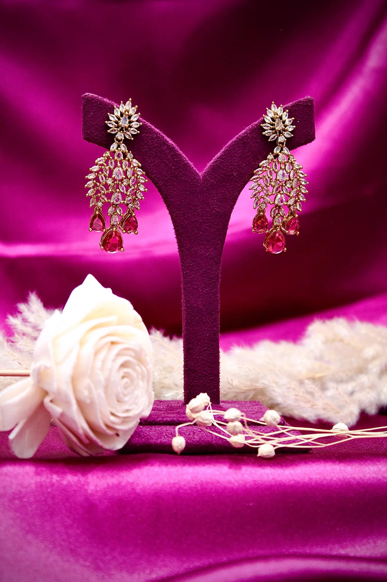 Royal Ruby Drop Diamond Finish Necklace Set
