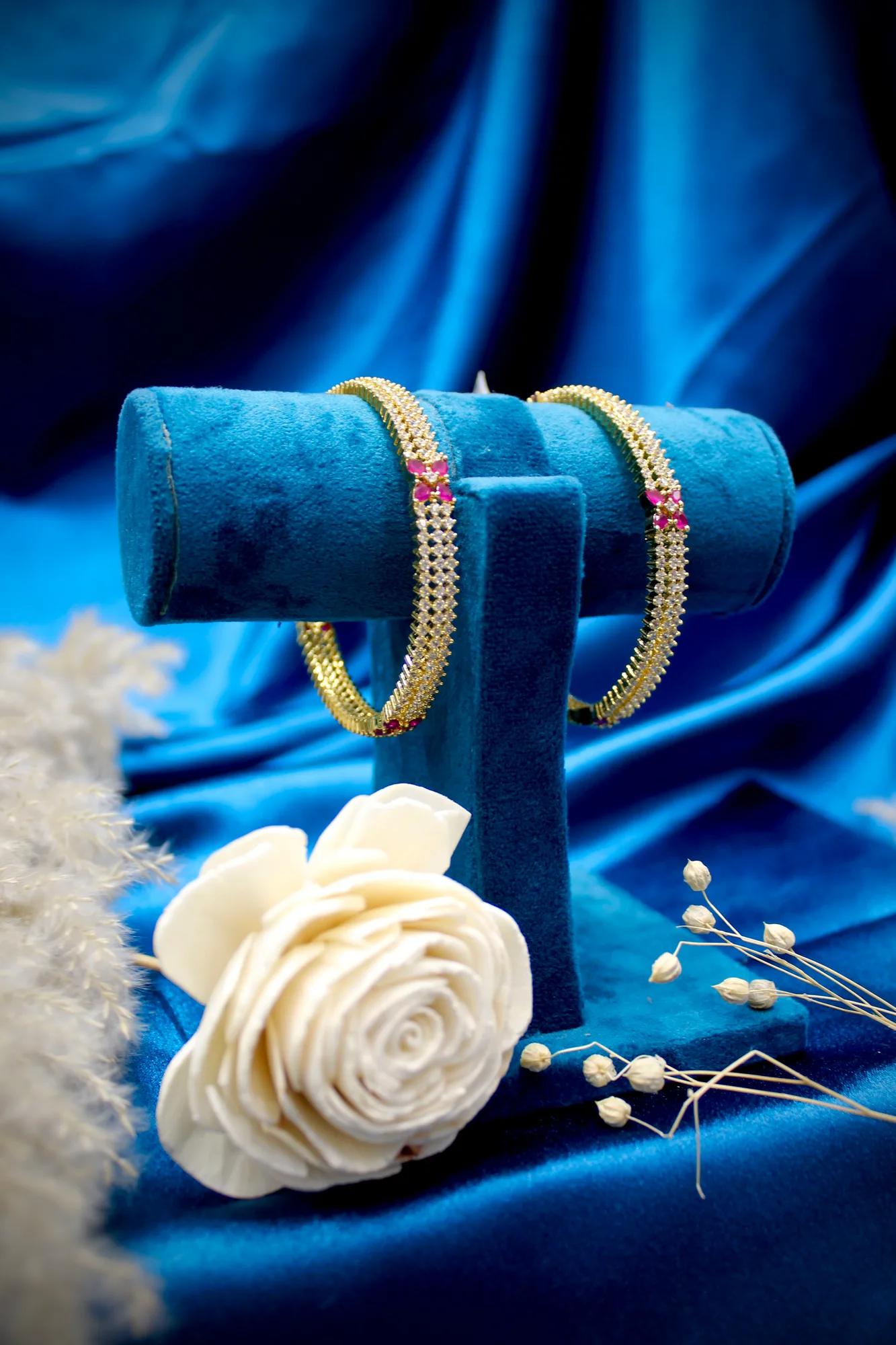 Ruby Floral Crystal Studded Designer Bangles