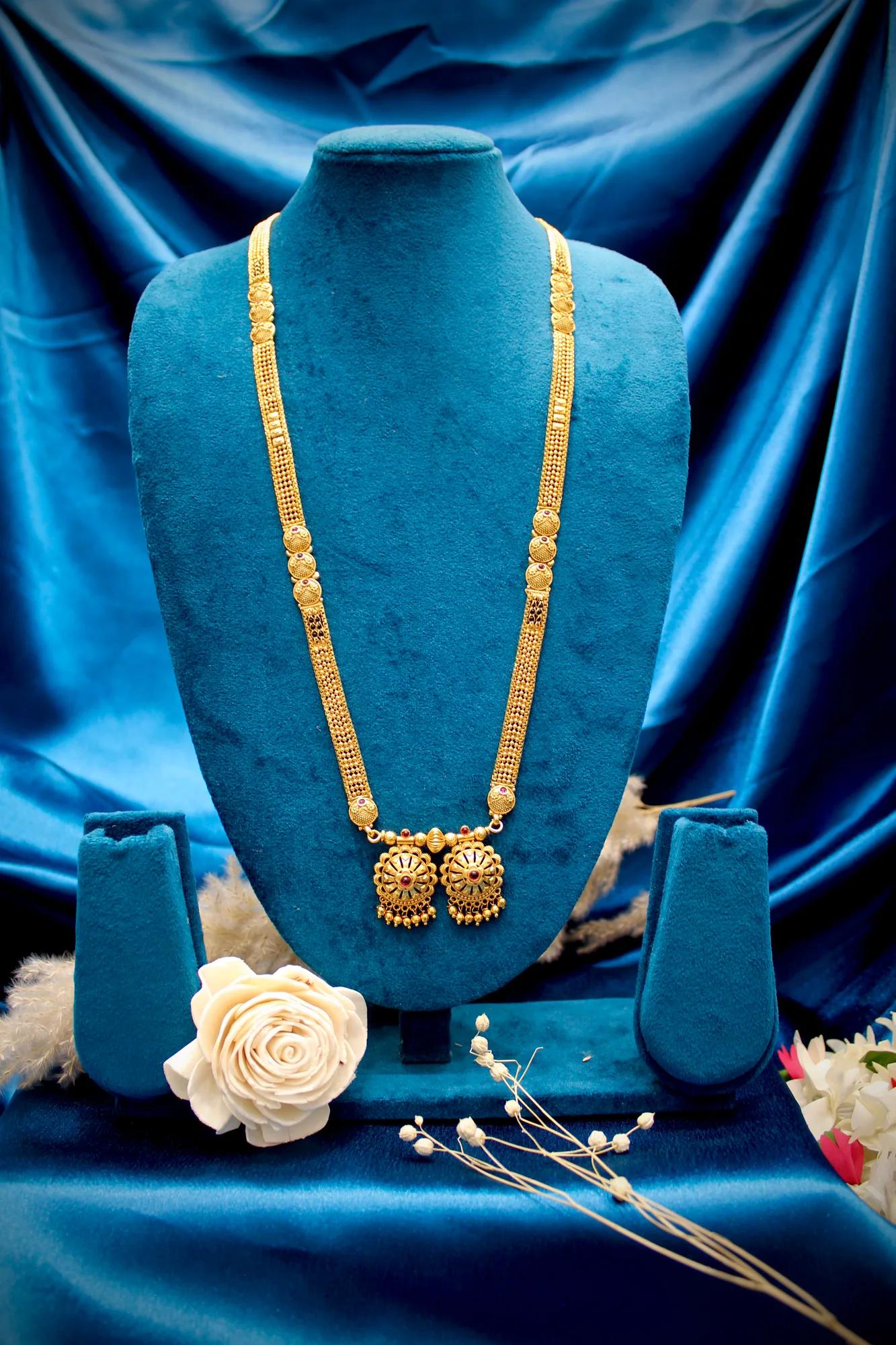 Traditional Gold-Tone Mangalsutra with Twin Floral Pendants