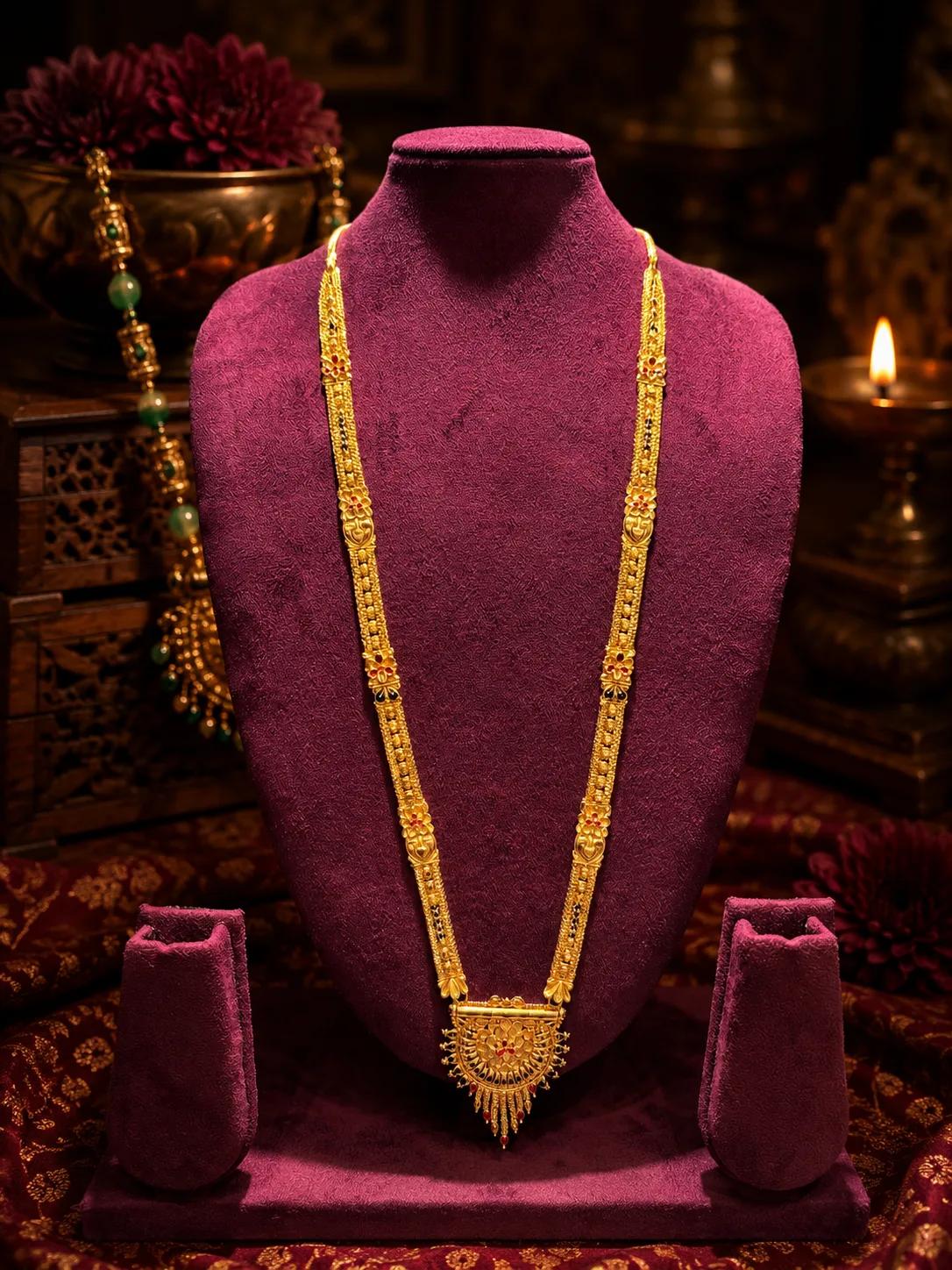 Antique Floral Long Pendant Gold Maharani Mangalsutra