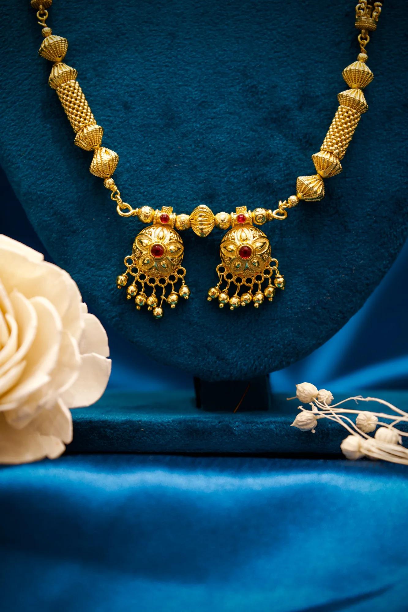 Royal Antique Beadwork Mangalsutra with Jhumka Charms
