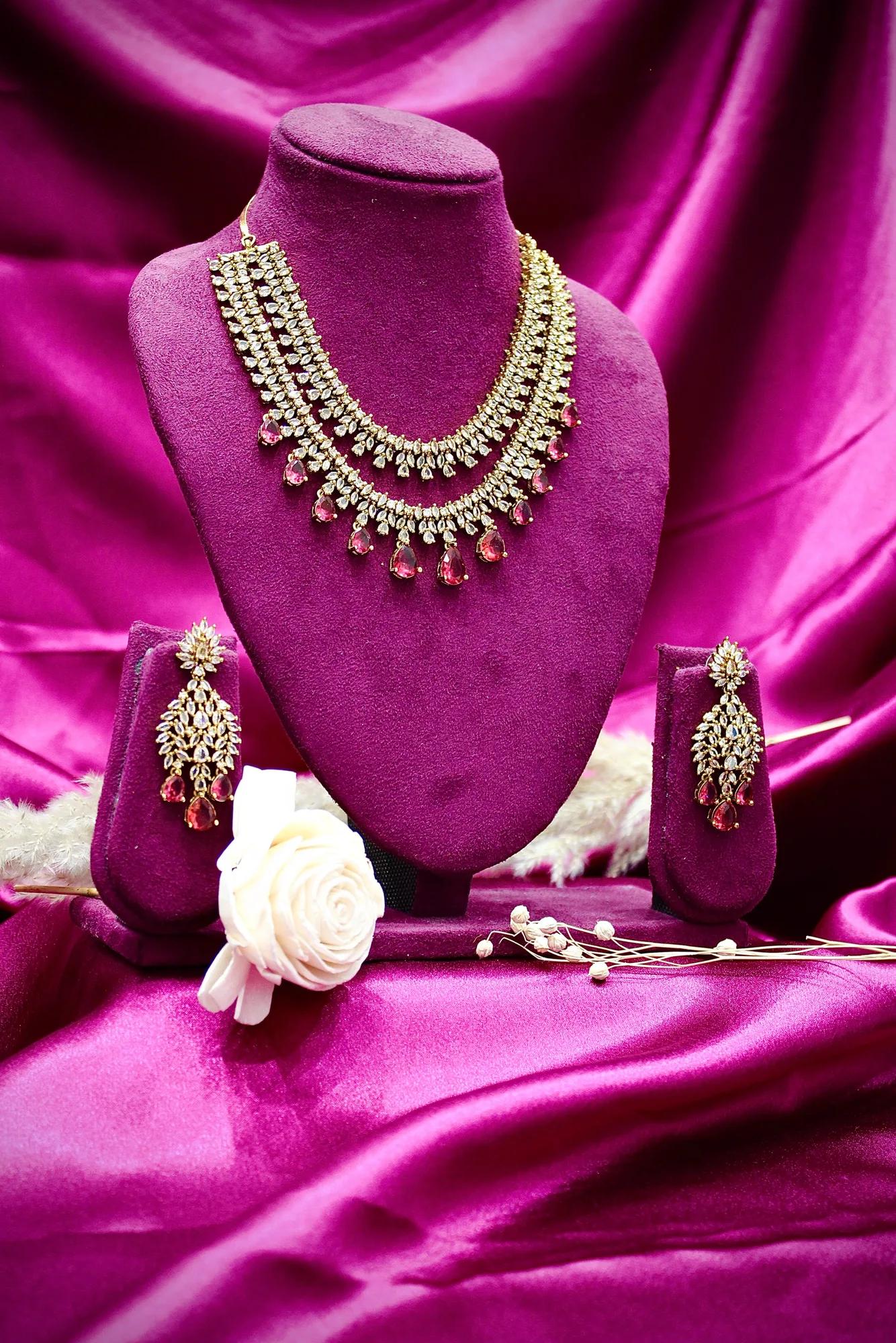 Royal Ruby Drop Diamond Finish Necklace Set