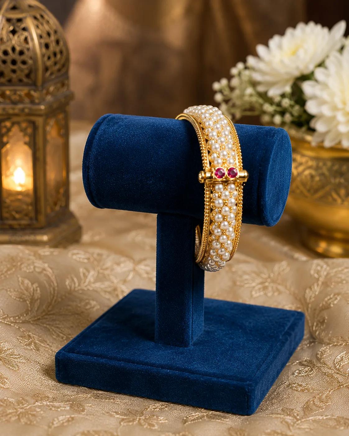 Royal Pearl Weave Gold Bangles