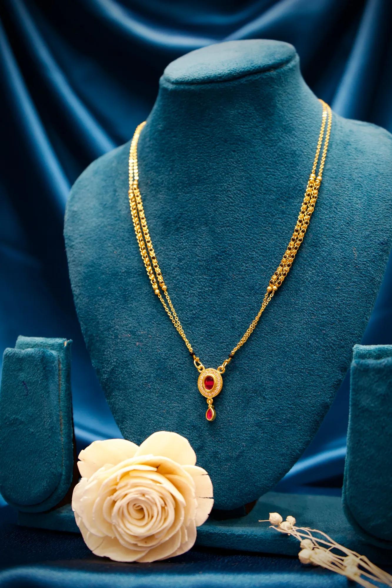 Ruby Drop Pendant Double Layer Mangalsutra