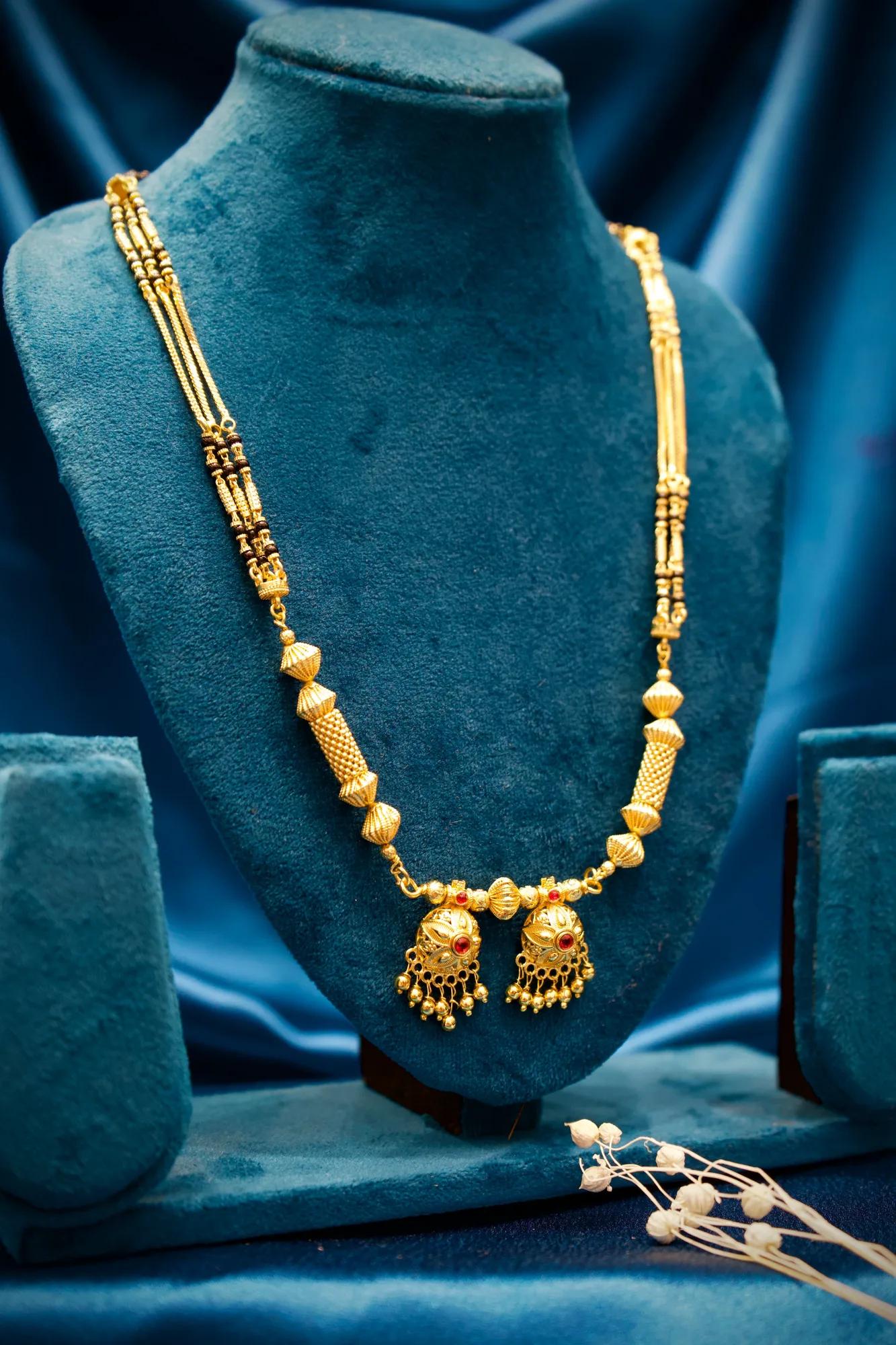 Royal Antique Beadwork Mangalsutra with Jhumka Charms