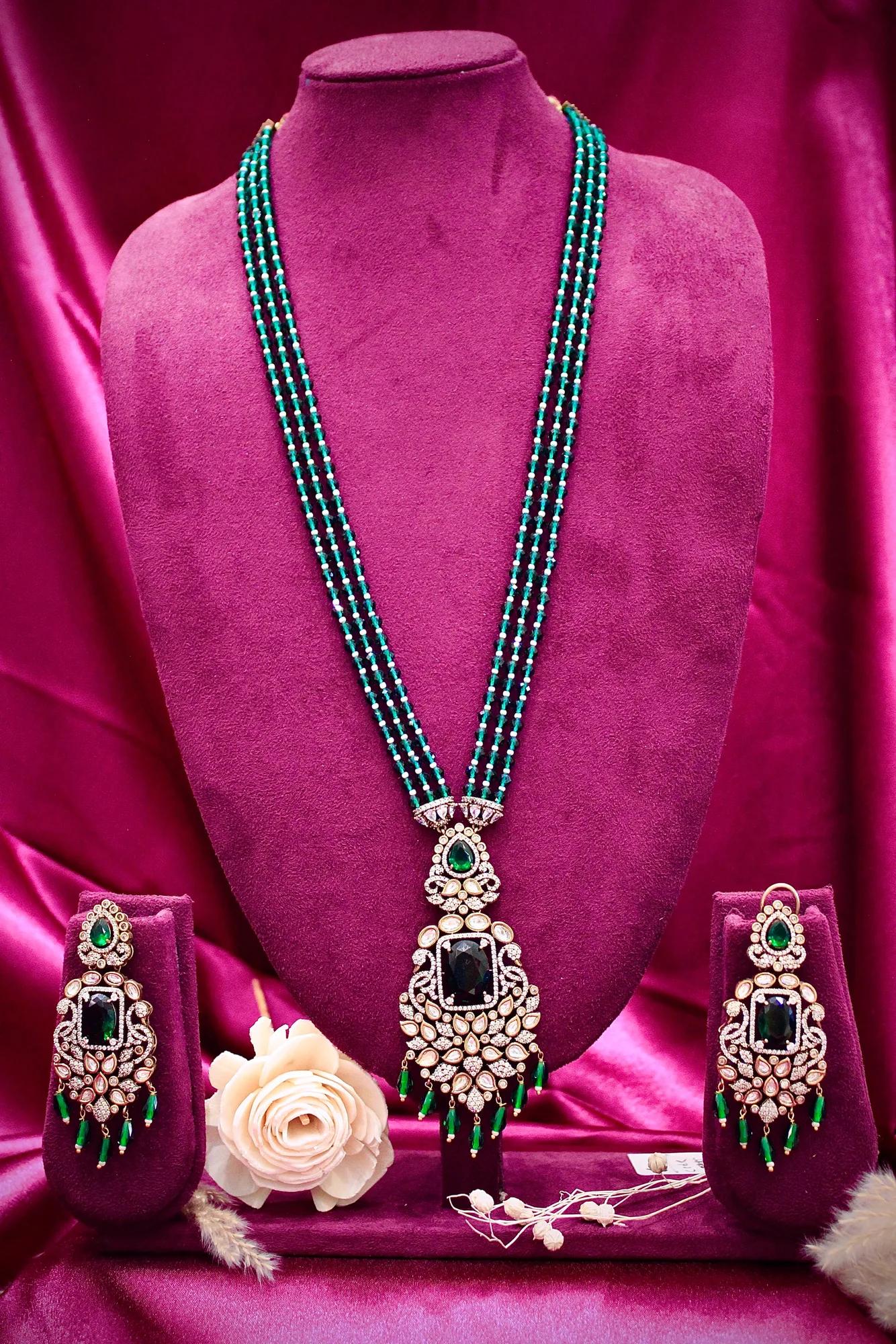 Emerald Green Multi-Strand Beaded Pendant Necklace Set