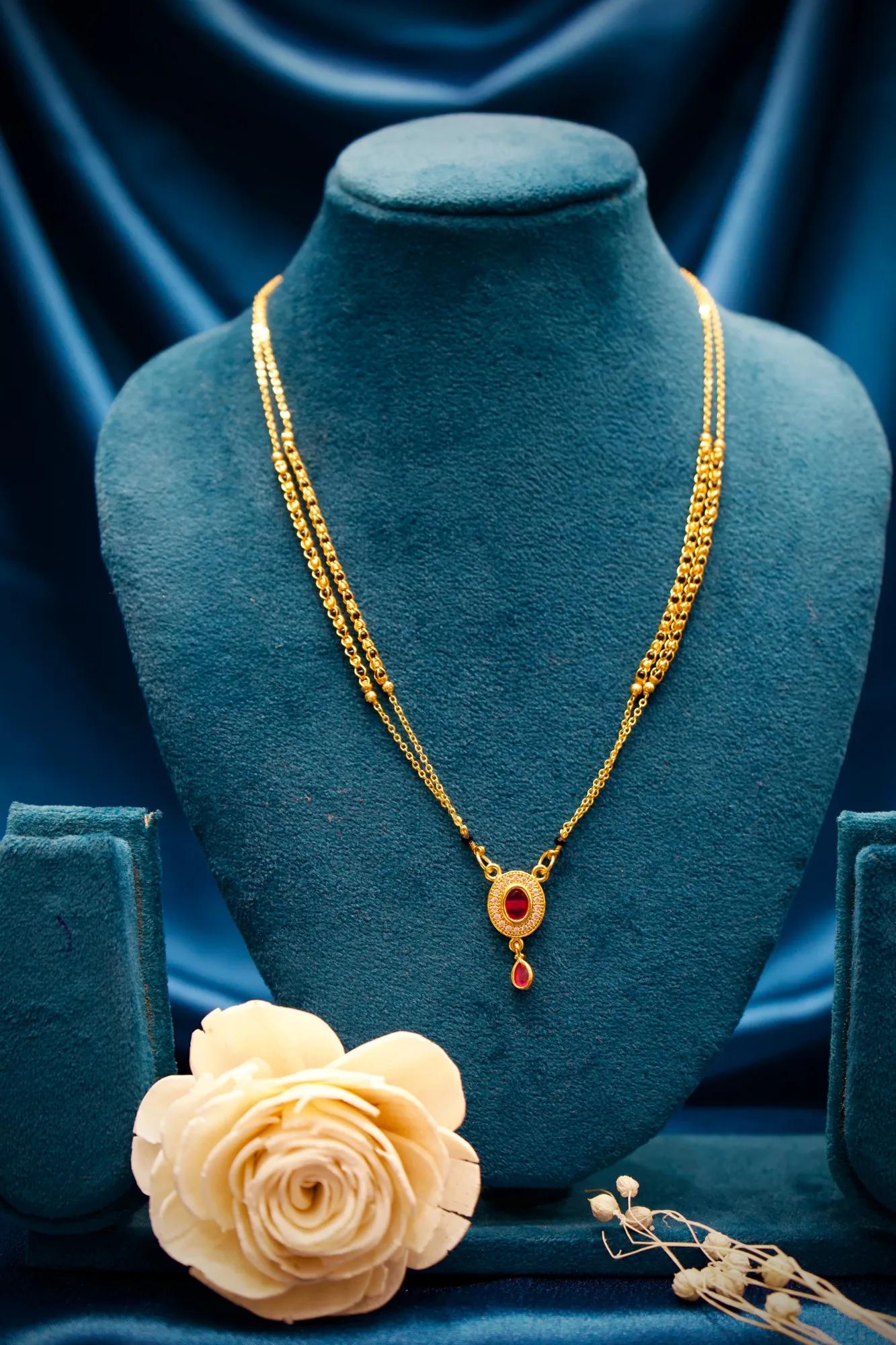 Ruby Drop Pendant Double Layer Mangalsutra