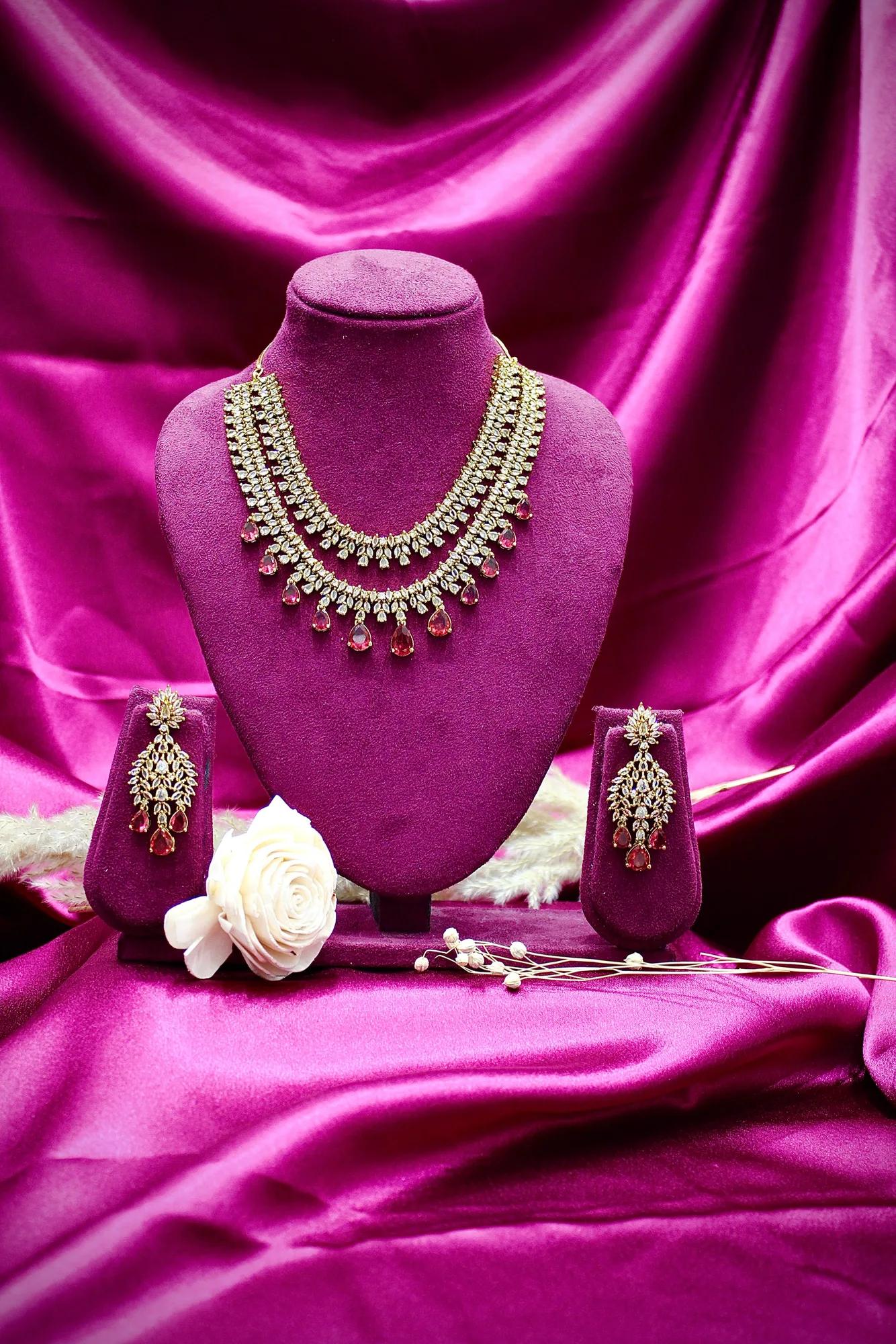 Royal Ruby Drop Diamond Finish Necklace Set