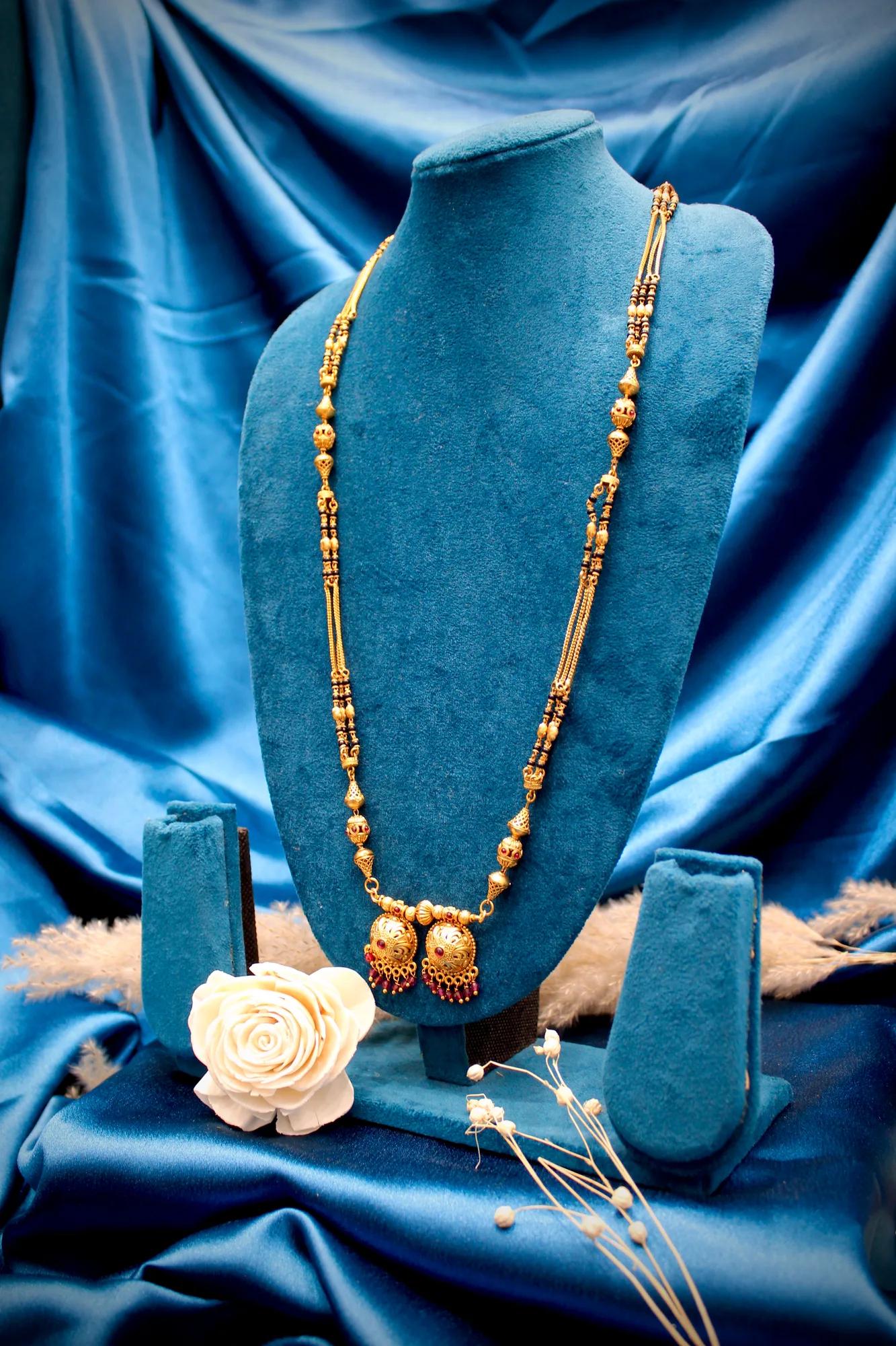 Traditional Antique Gold Twin-Pendant Mangalsutra Necklace