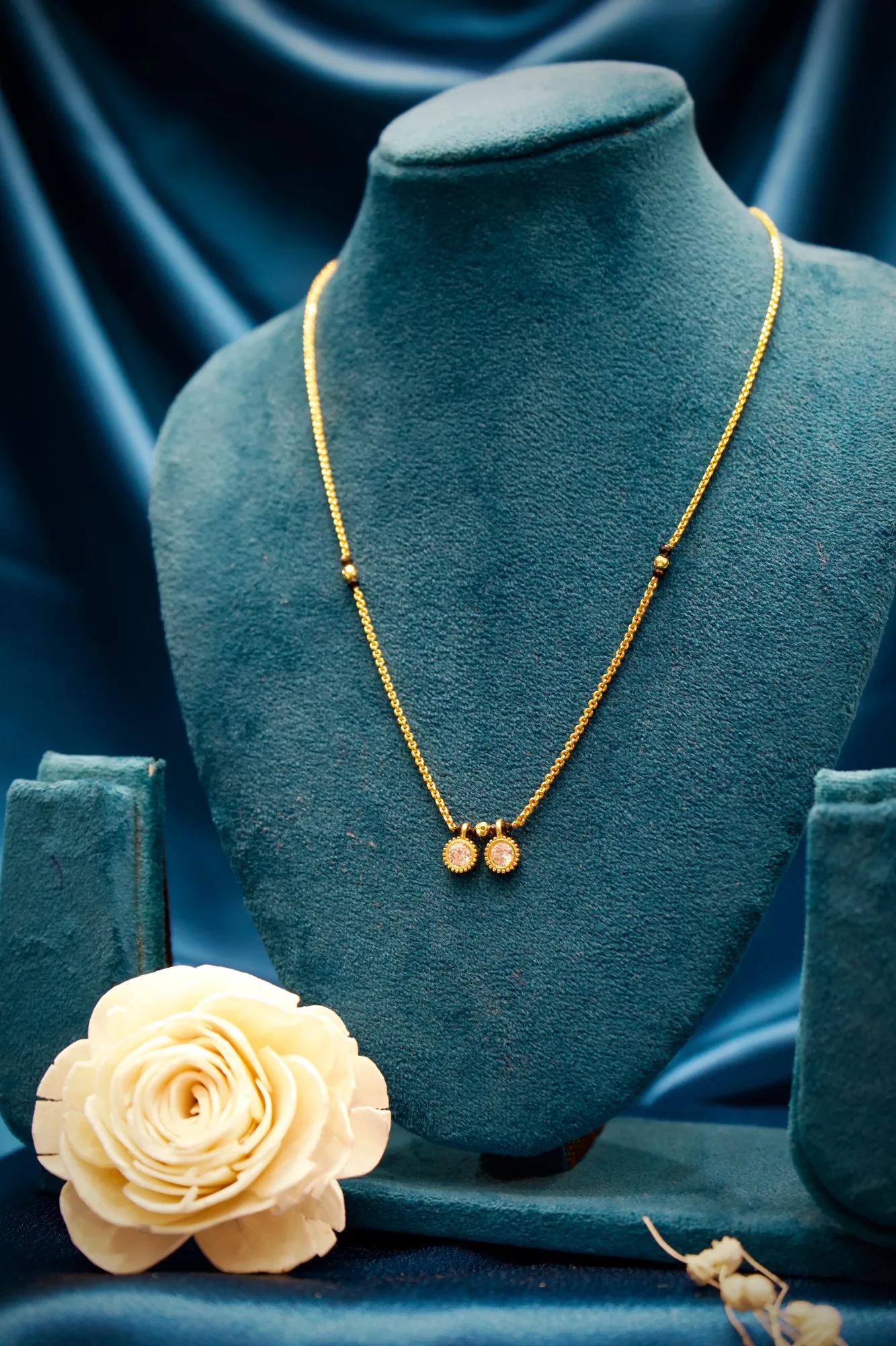 Twin Solitaire Charm Minimalist Mangalsutra Necklace
