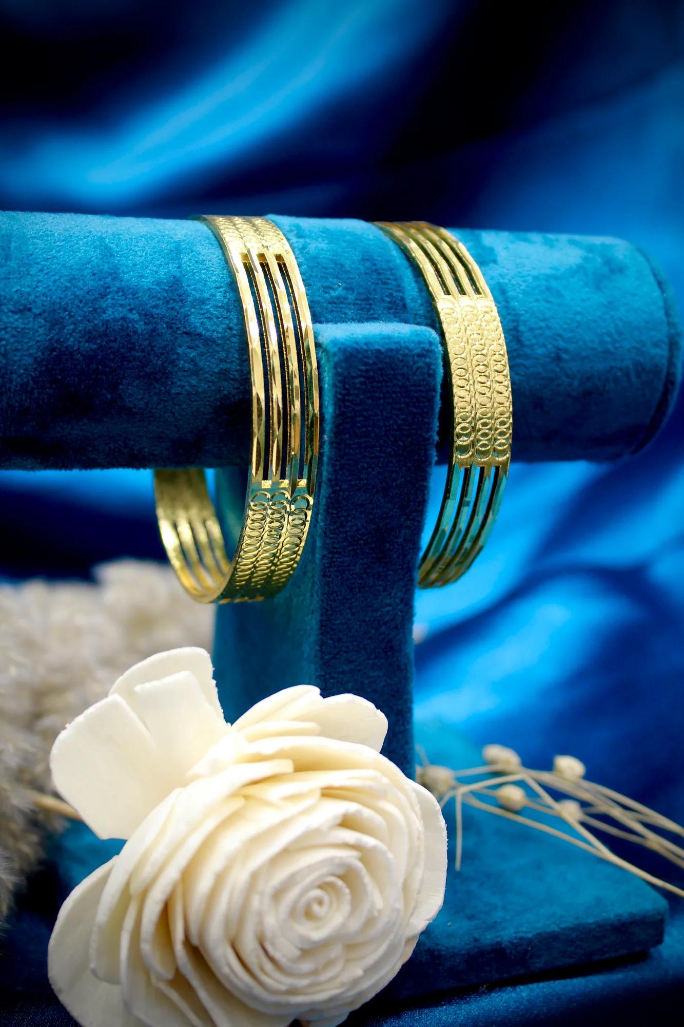 Classic Textured Multi-Line Gold Finish Bangle Set