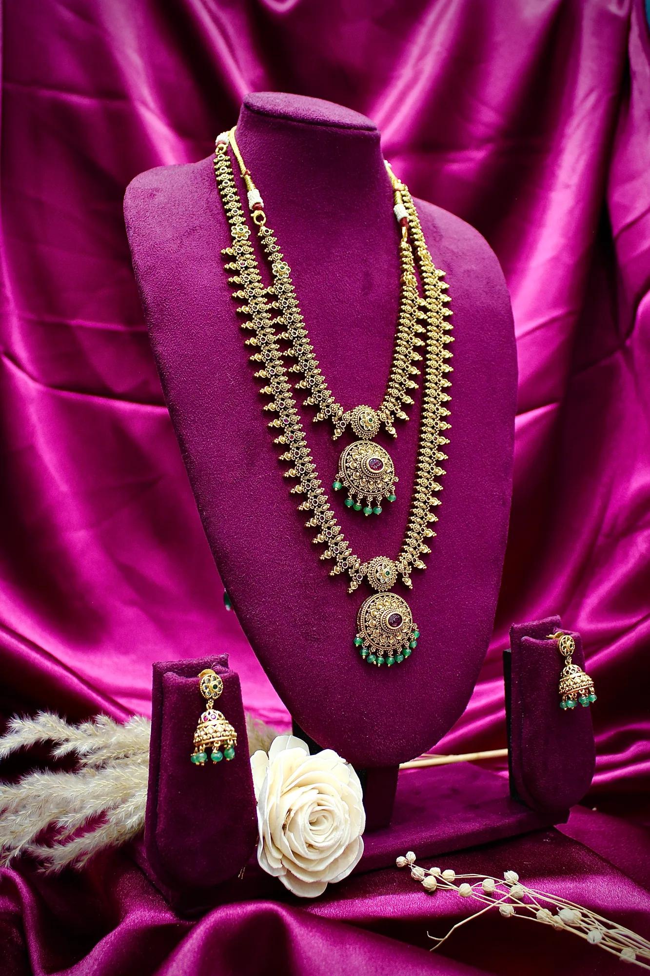 Dual Layer Antique Coin Pendant Necklace Set