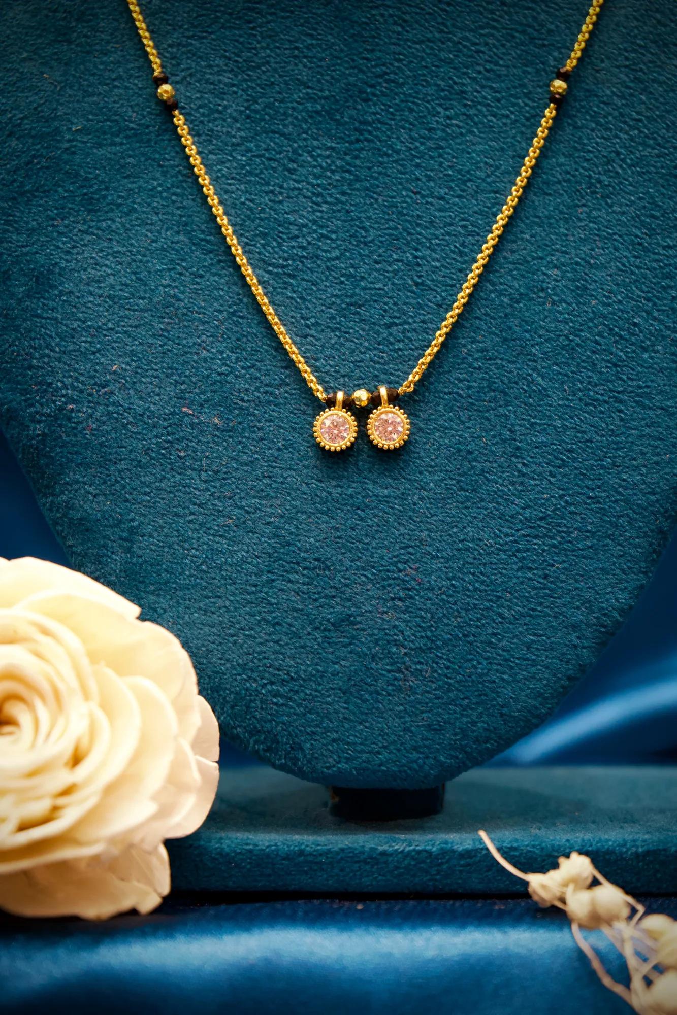 Twin Solitaire Charm Minimalist Mangalsutra Necklace