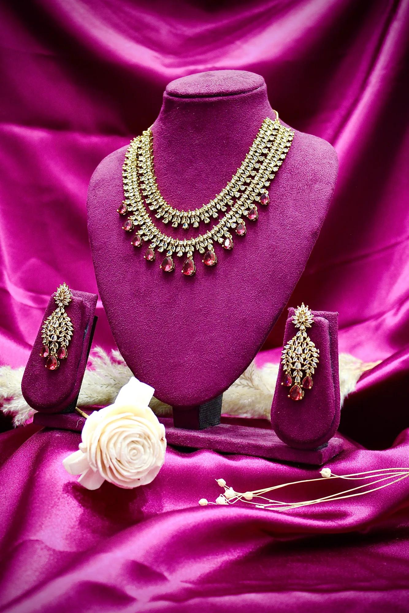 Royal Ruby Drop Diamond Finish Necklace Set