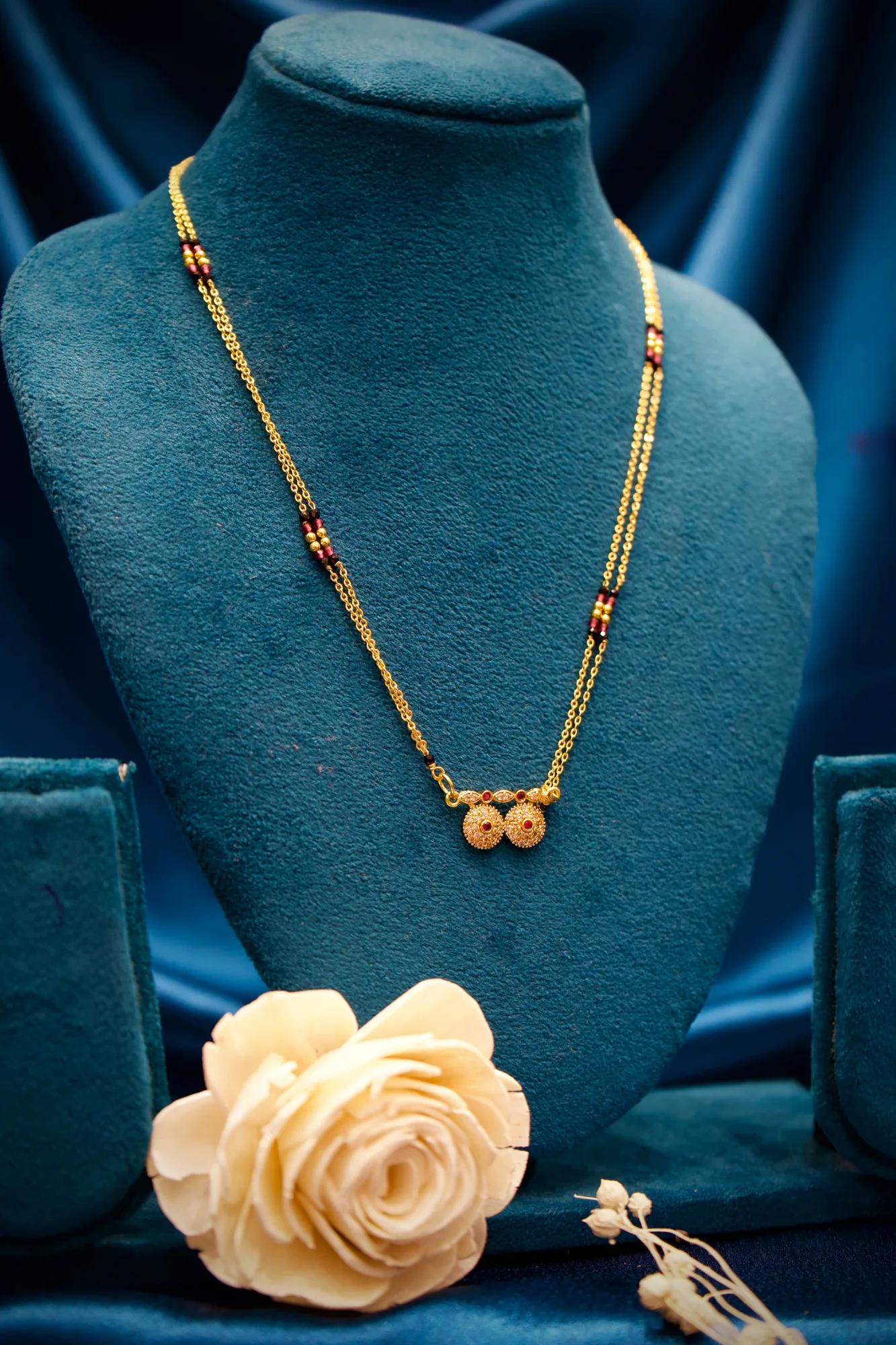 Pink Accent Twin Charm Designer Mangalsutra Necklace