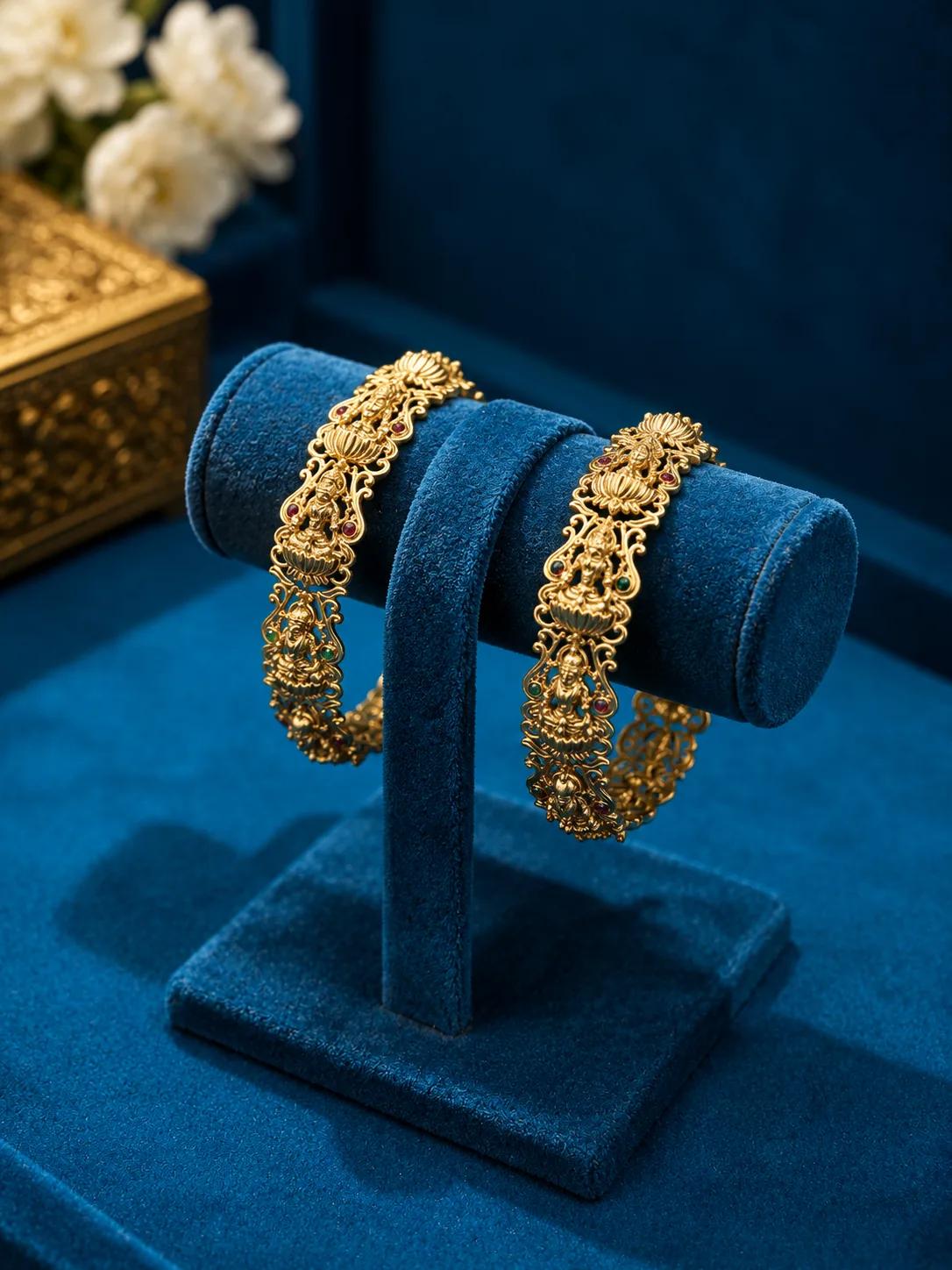 Lakshmi Temple Design Antique Gold Bangles