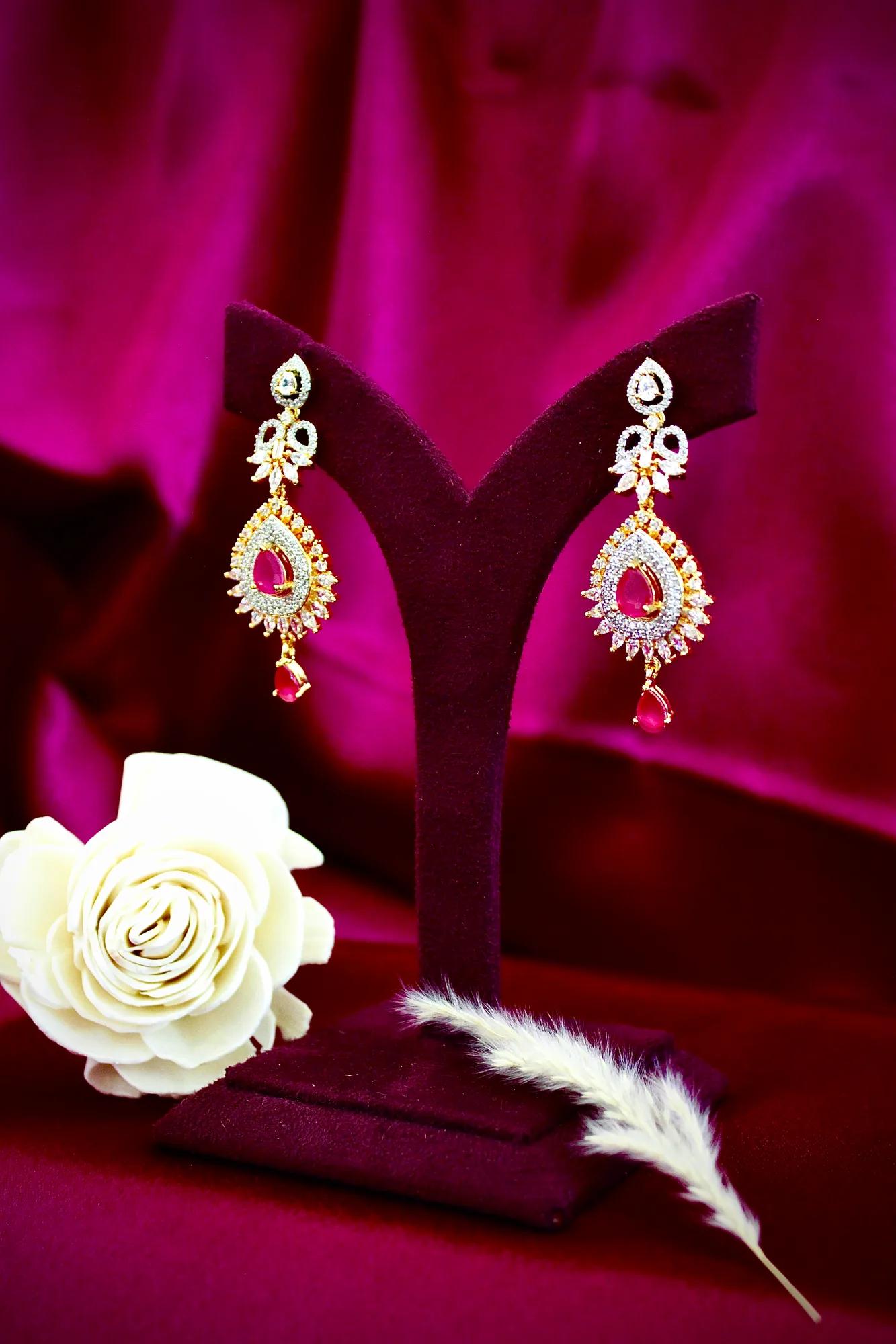 Ruby Teardrop Bridal Choker Necklace Set with Matching Earrings
