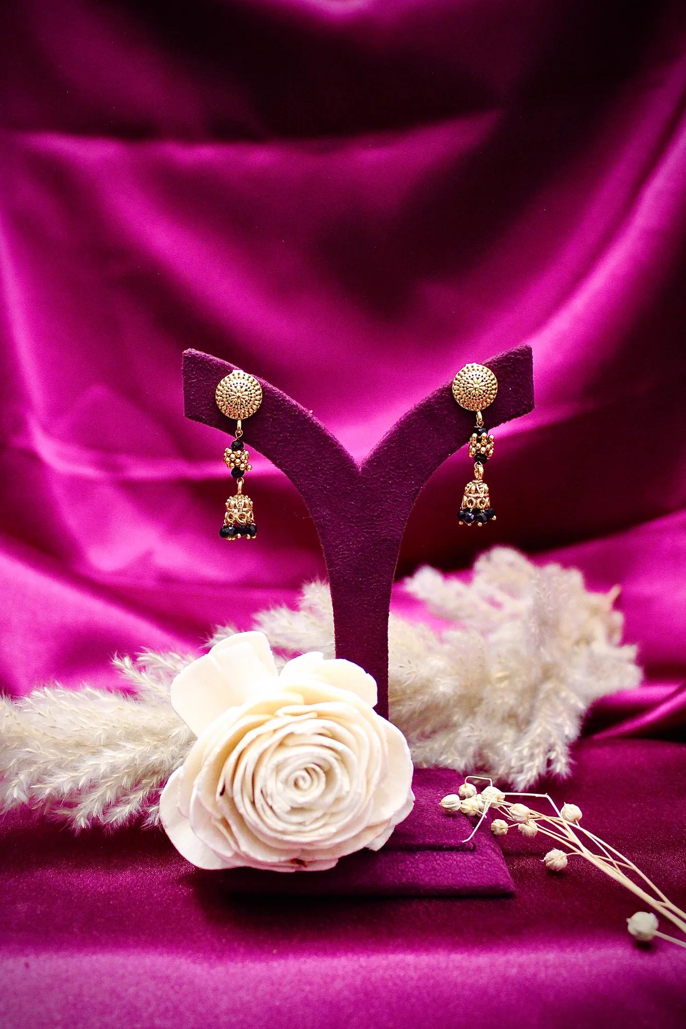 Traditional Black Bead Jhumka Necklace