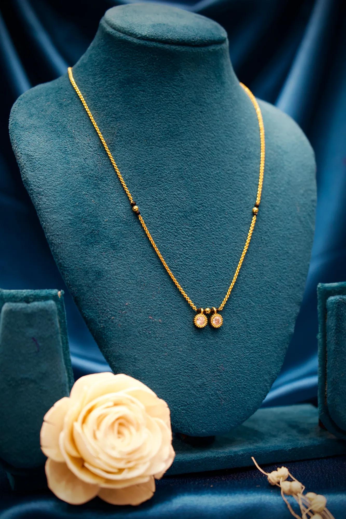 Twin Solitaire Charm Minimalist Mangalsutra Necklace