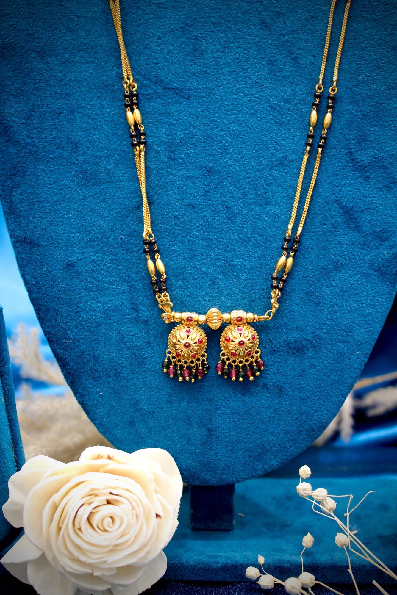 Traditional Gold-Tone Double Pendant Mangalsutra Necklace