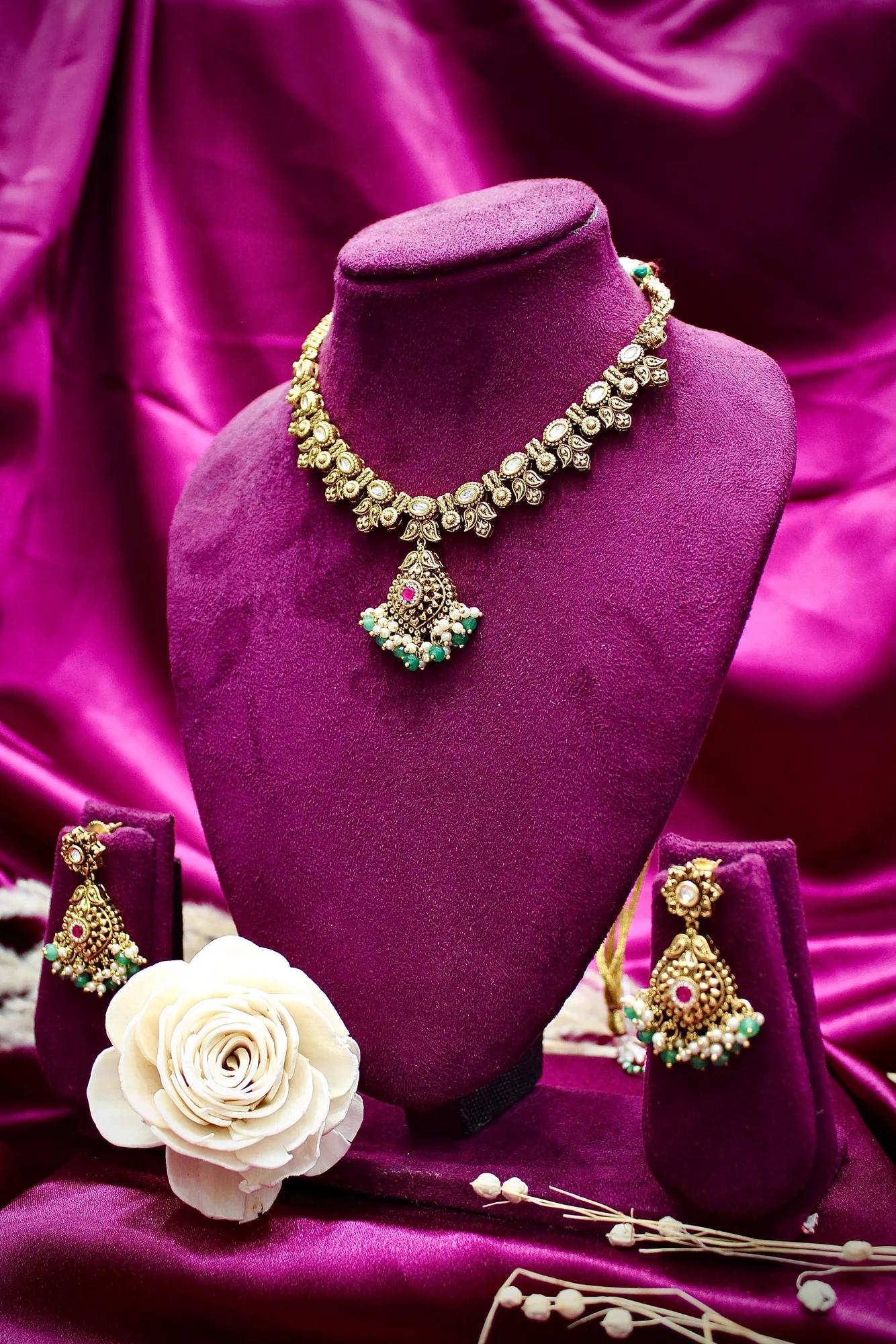 Antique Kundan Teardrop Pendant Necklace Set