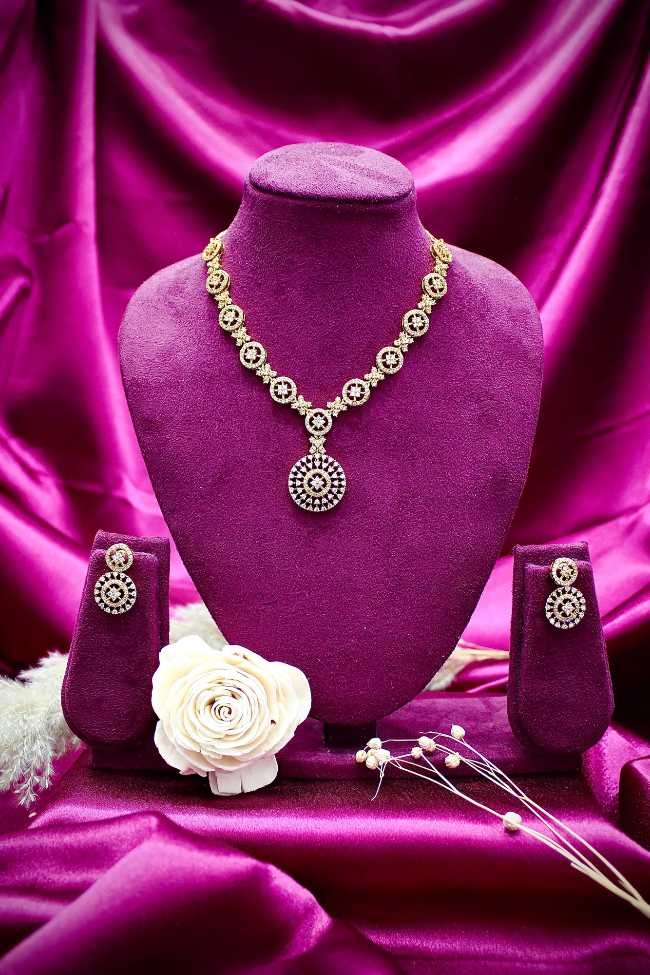 Luxury CZ Pendant Necklace with Circular Motif Design