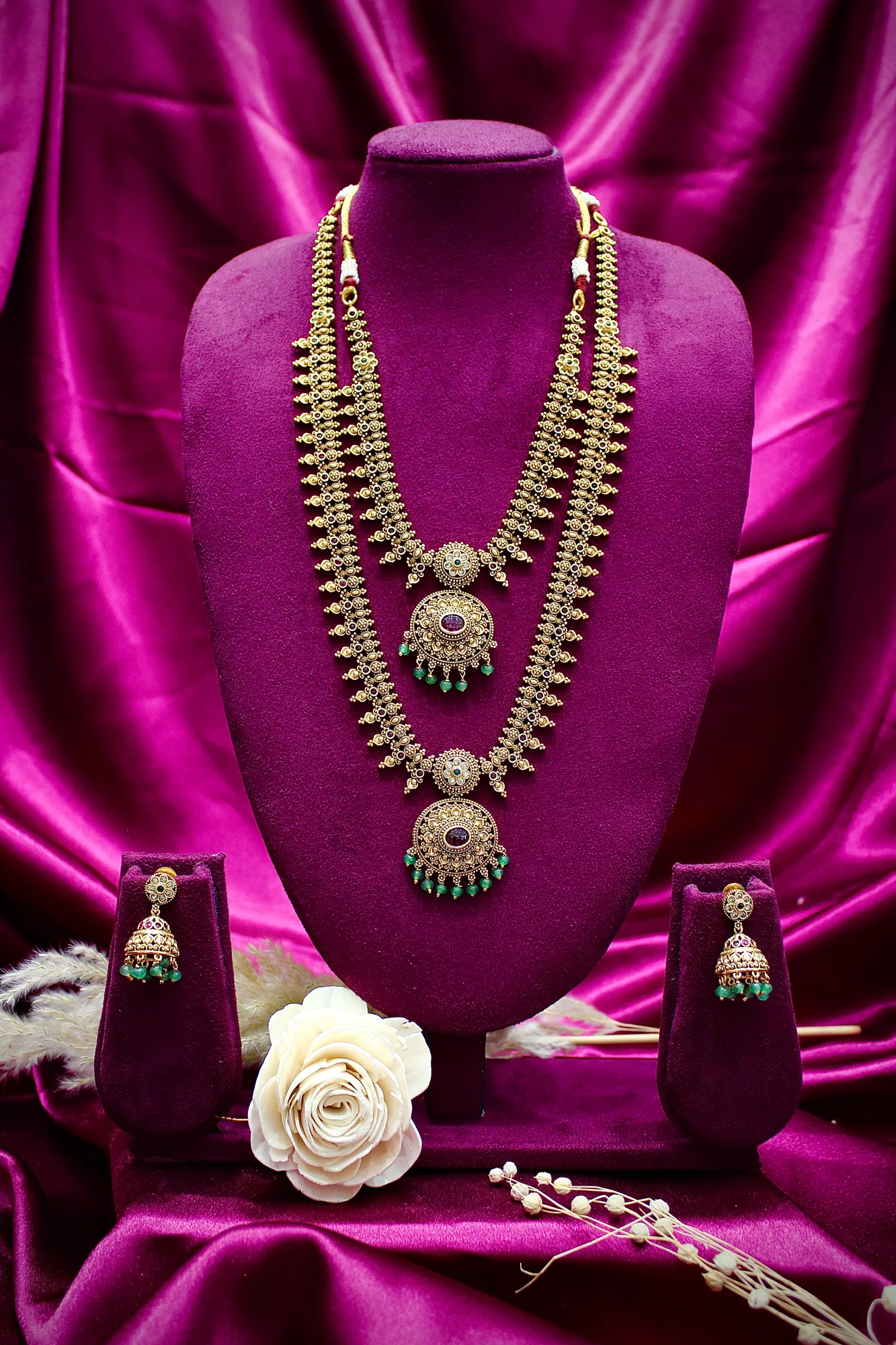 Dual Layer Antique Coin Pendant Necklace Set