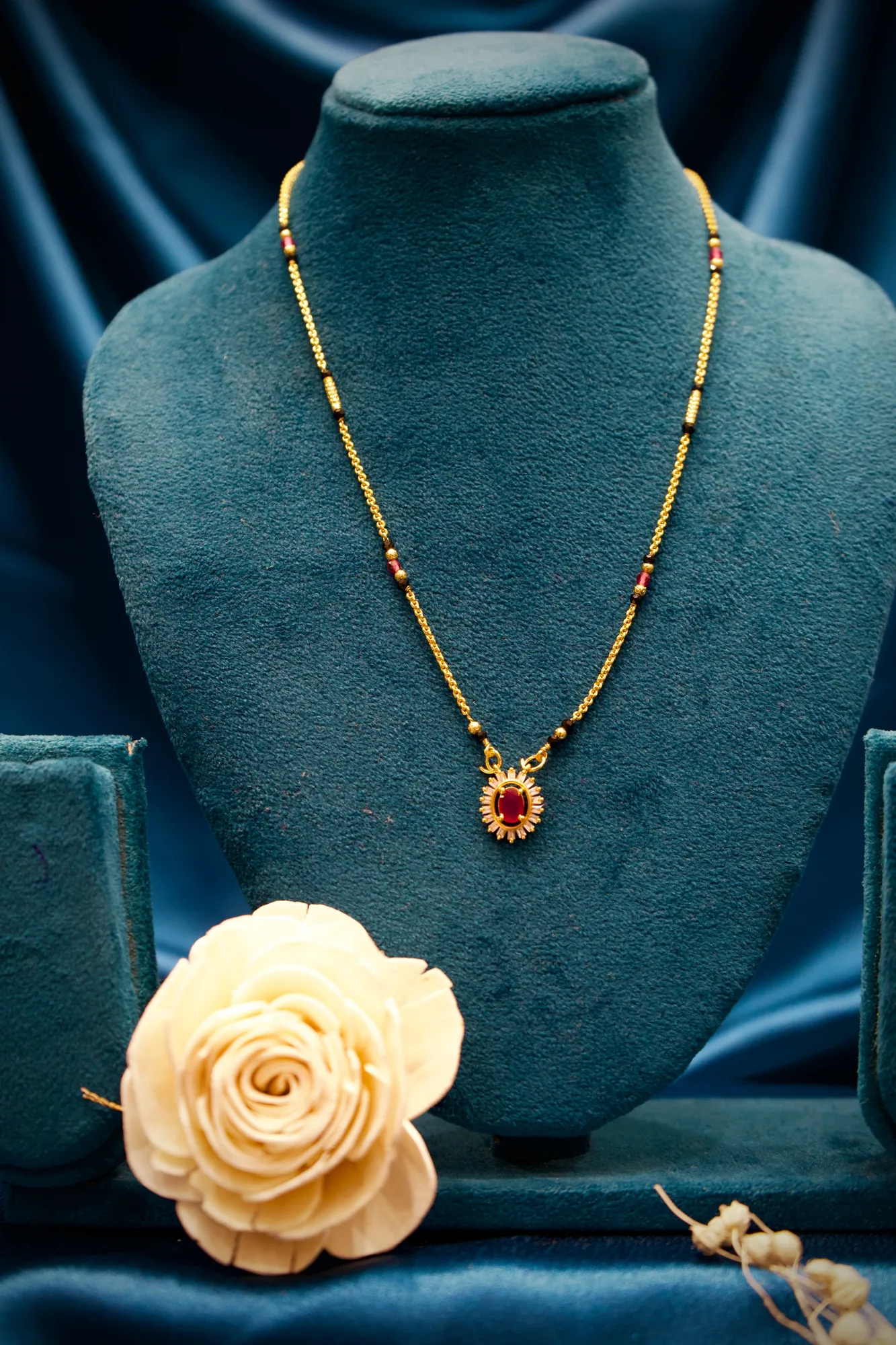 Ruby Halo Solitaire Mangalsutra Necklace