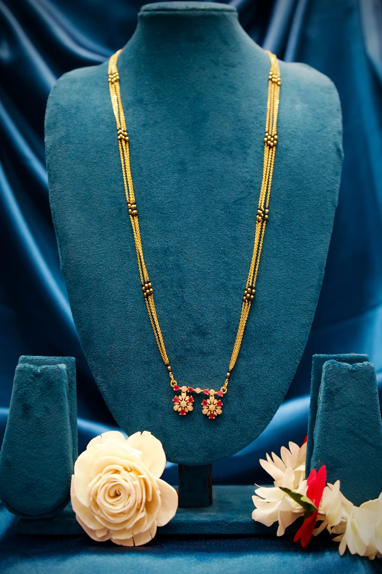Floral Ruby Stone Mangalsutra Necklace