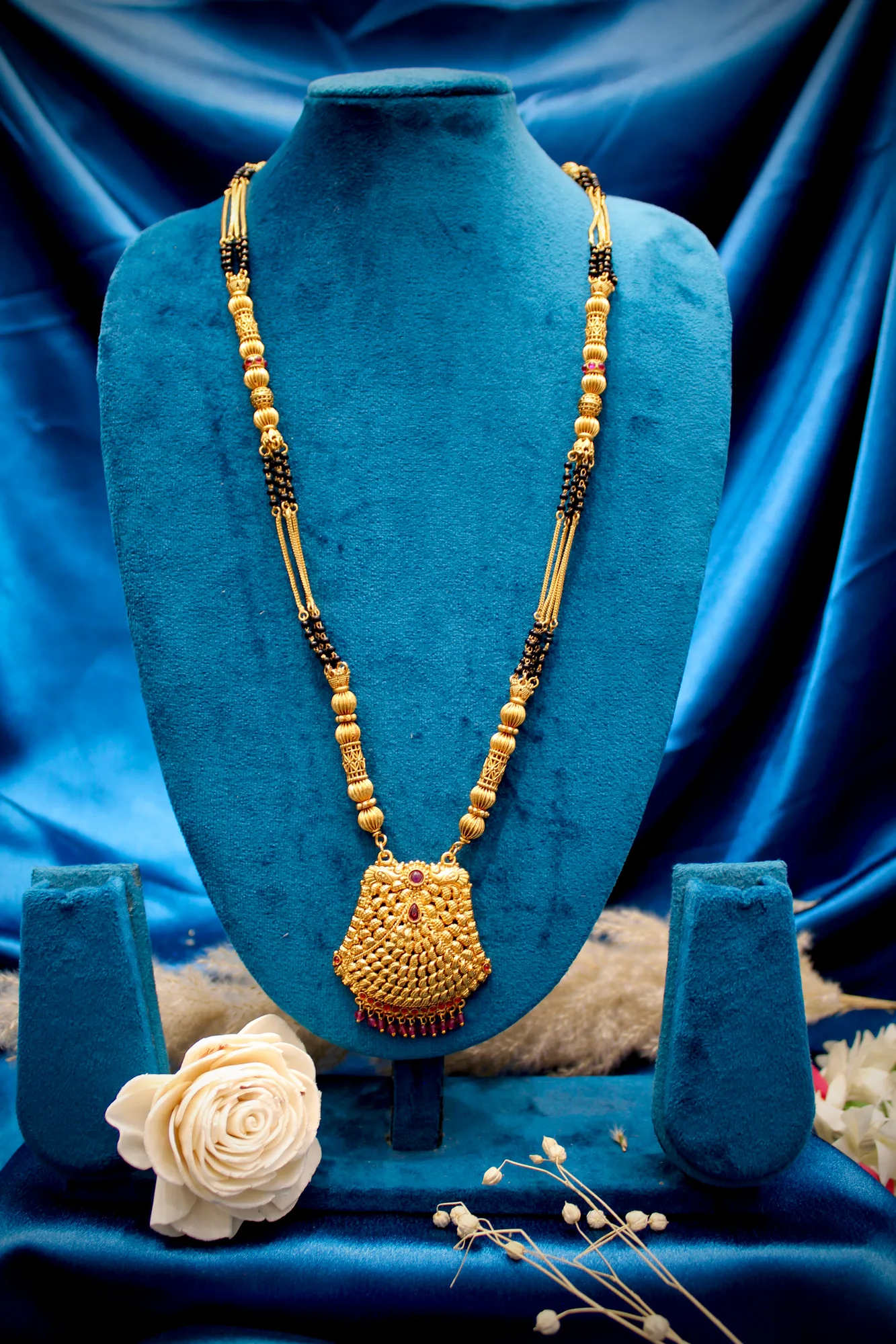 Traditional Antique Gold-Tone Mangalsutra with Statement Pendant