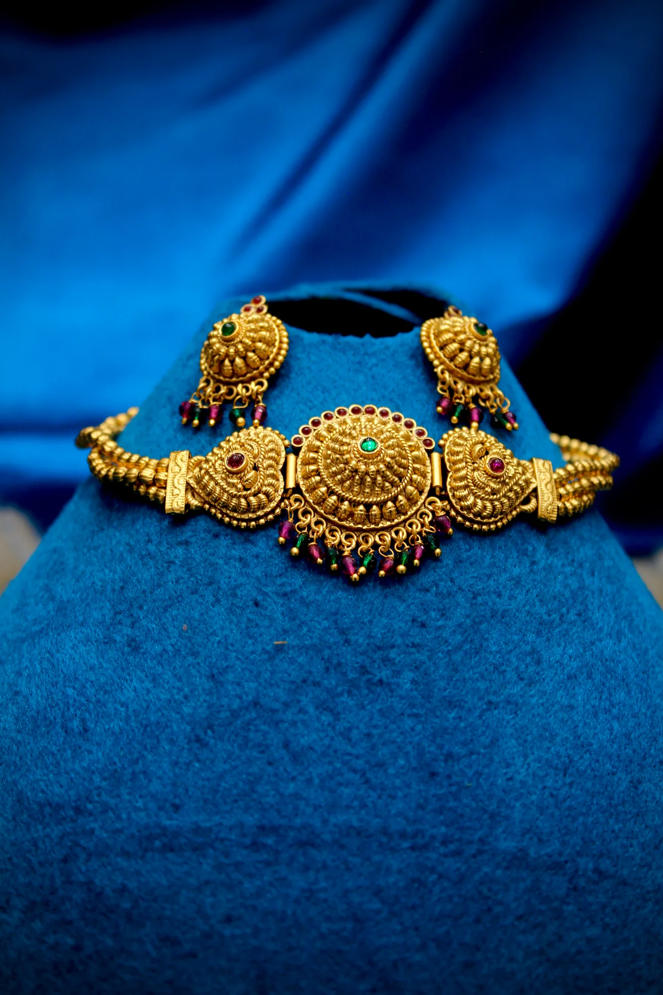 Antique Temple Choker Set with Peacock Motifs