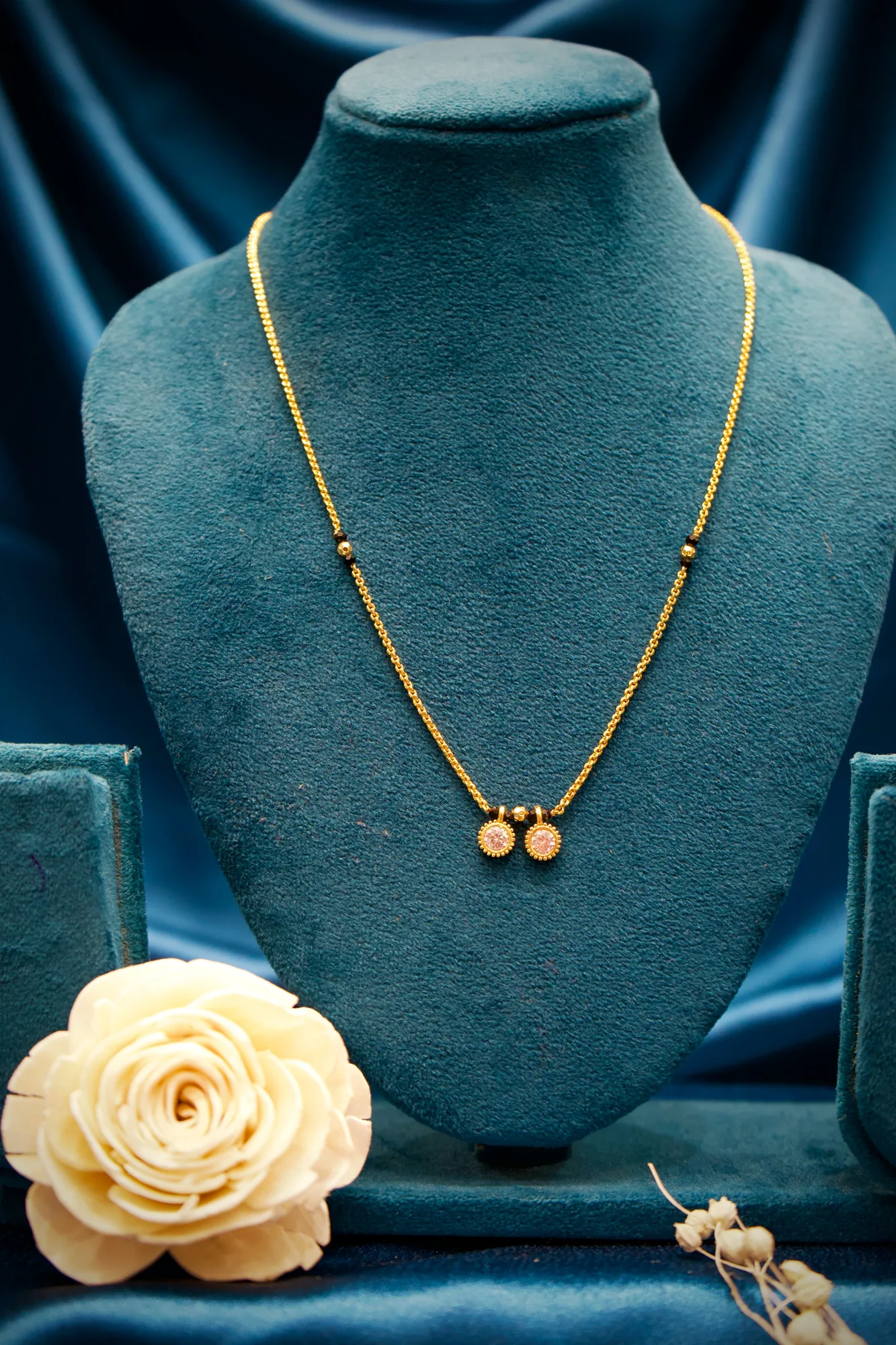 Twin Solitaire Charm Minimalist Mangalsutra Necklace