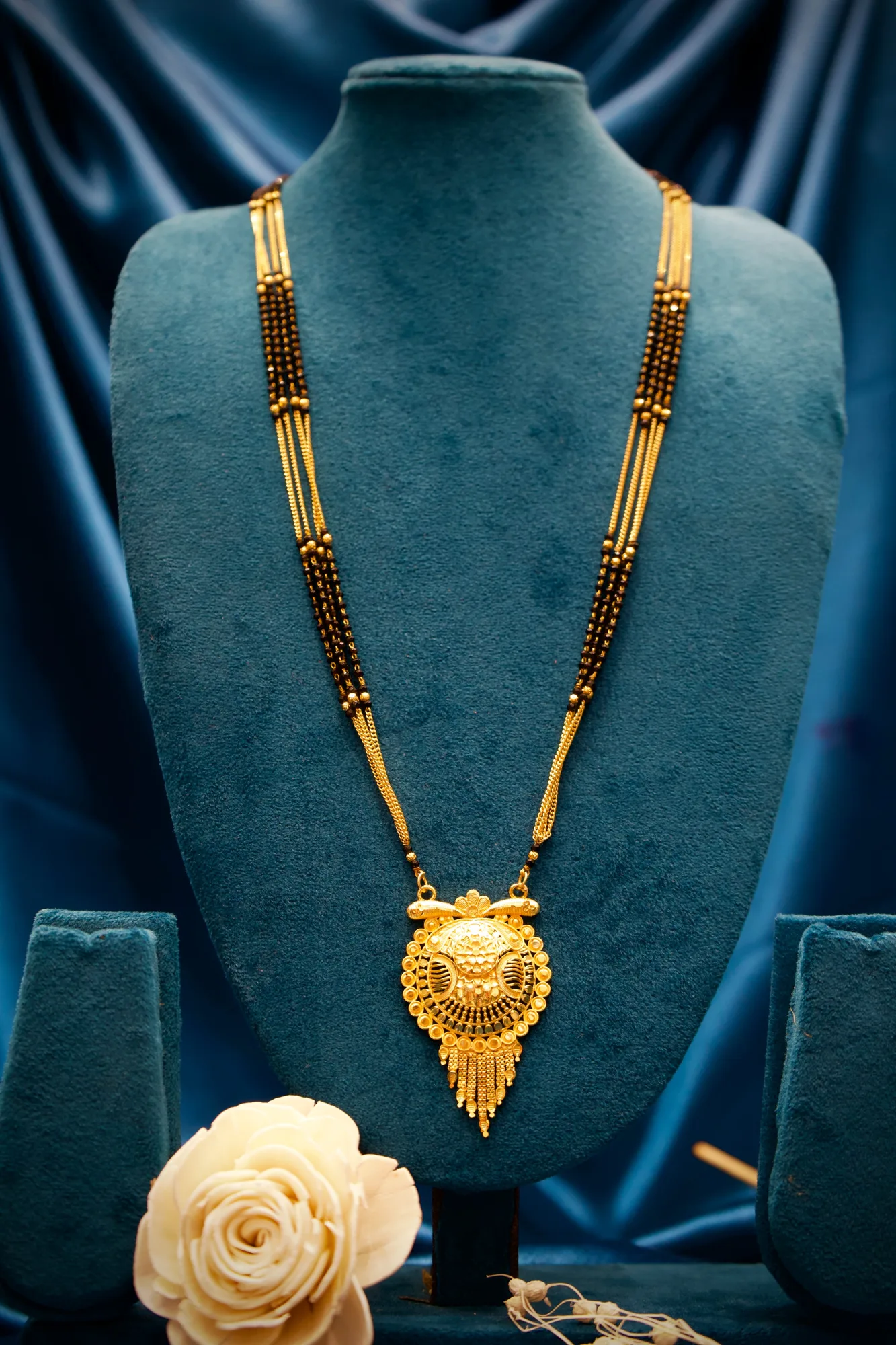 Traditional Peacock Motif Long Mangalsutra with Antique Pendant