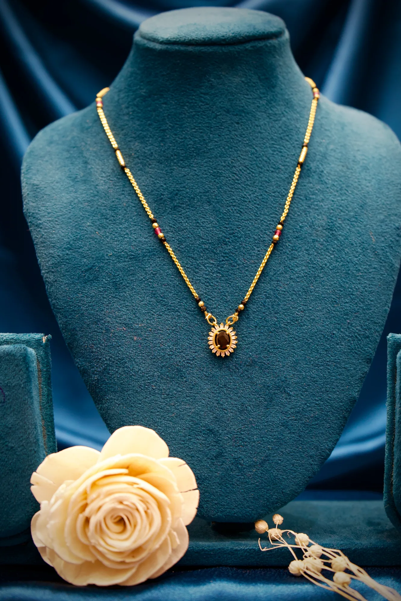 Black Stone Floral Pendant Mangalsutra