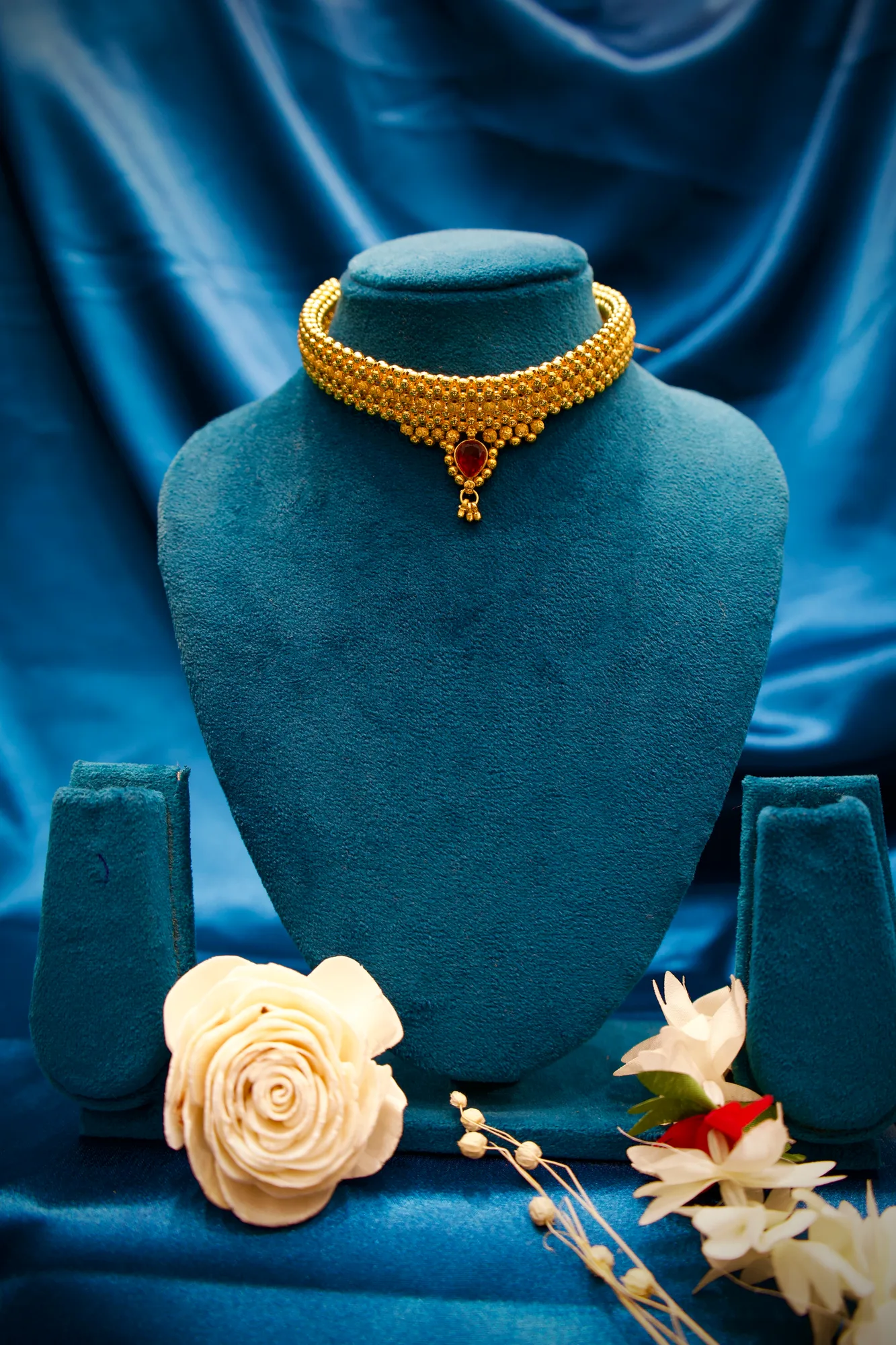 Ruby Teardrop Beaded Adjustable Choker Necklace
