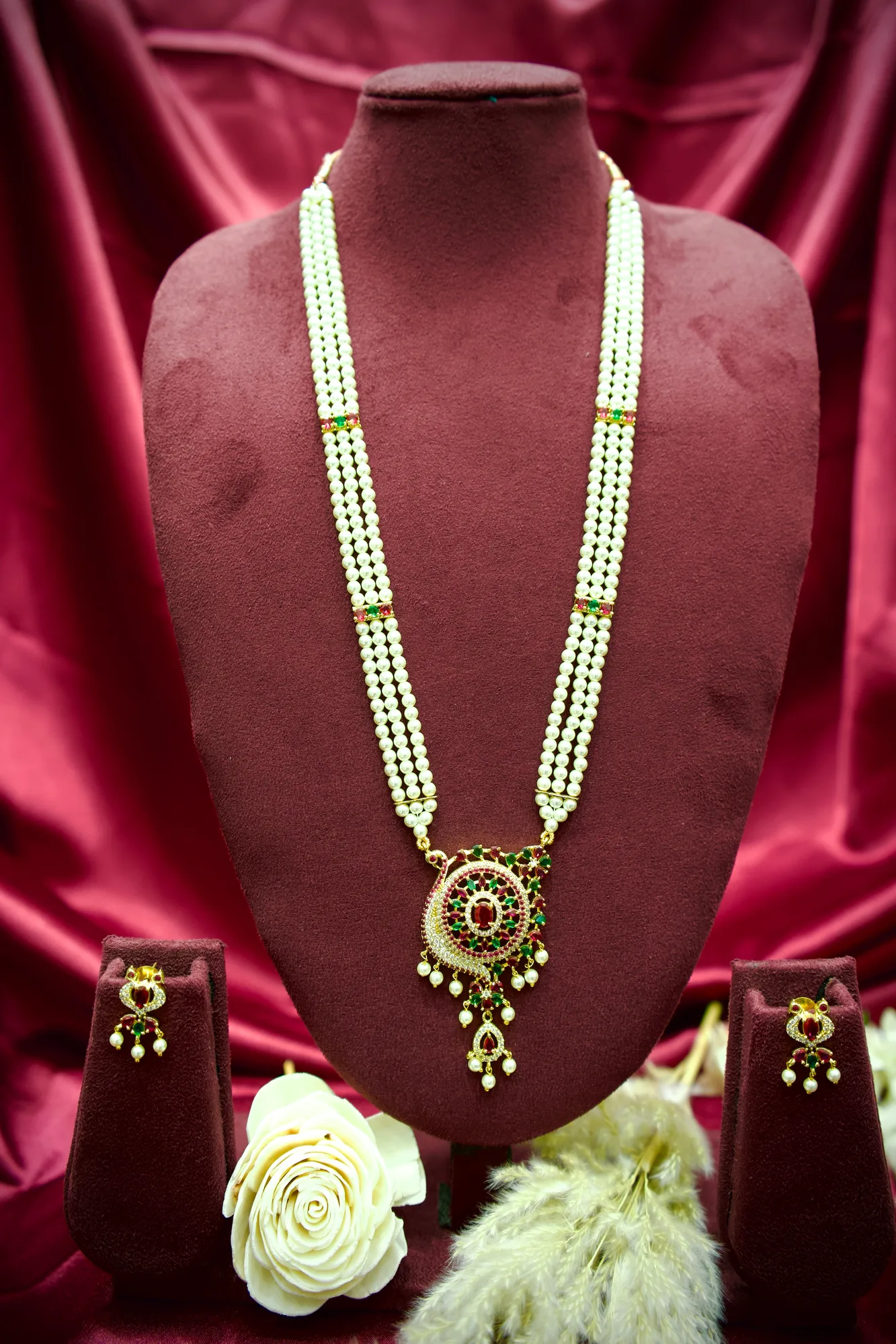 Royal Peacock Pearl Pendant Necklace Set