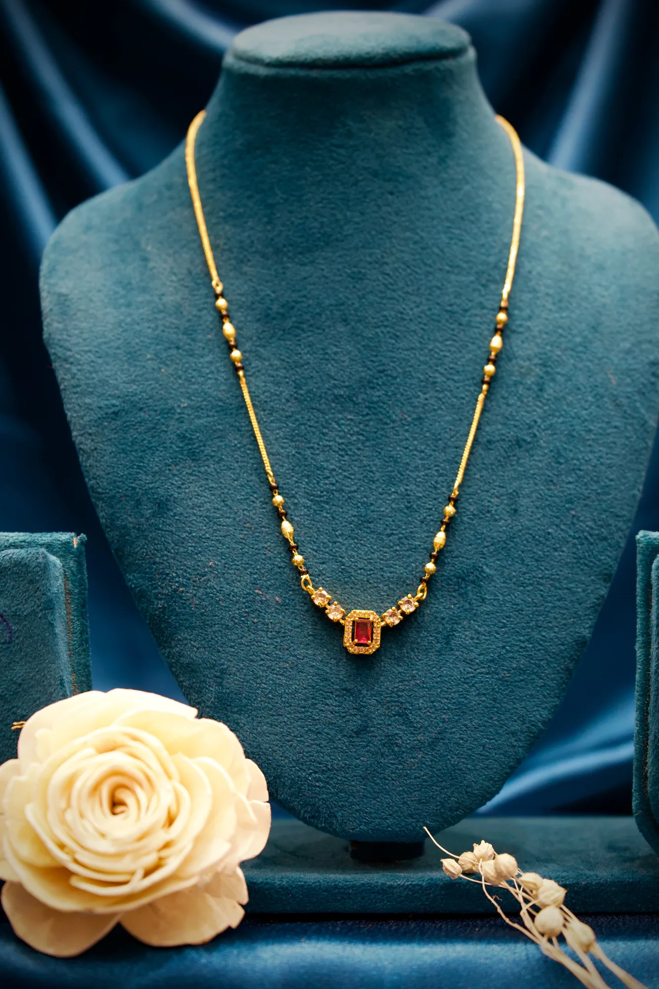 Ruby Emerald Cut Stone Mangalsutra Necklace