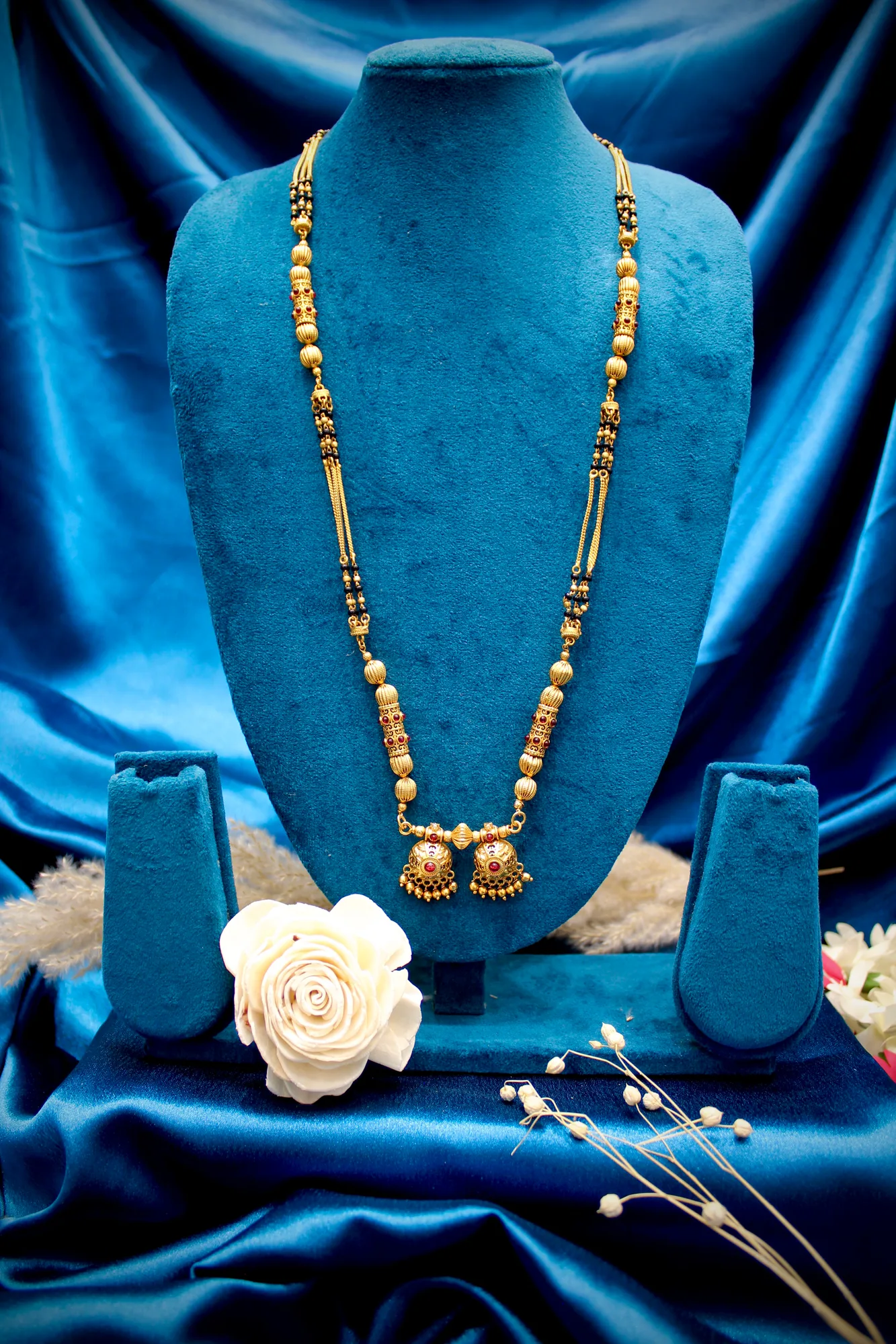 Traditional Gold-Tone Mangalsutra with Twin Jhumka Pendants