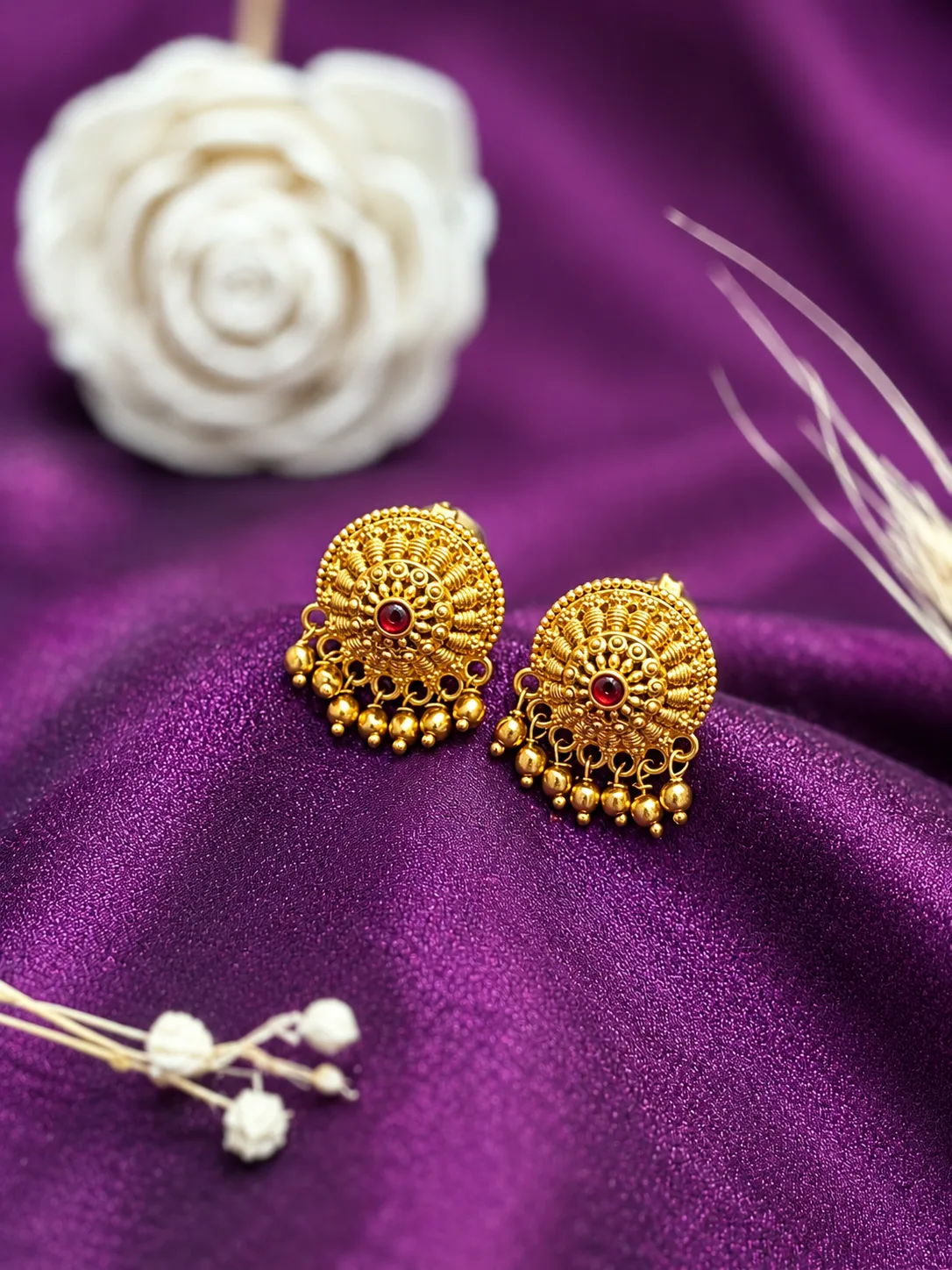 Antique Ruby Bead Traditional Stud Earrings
