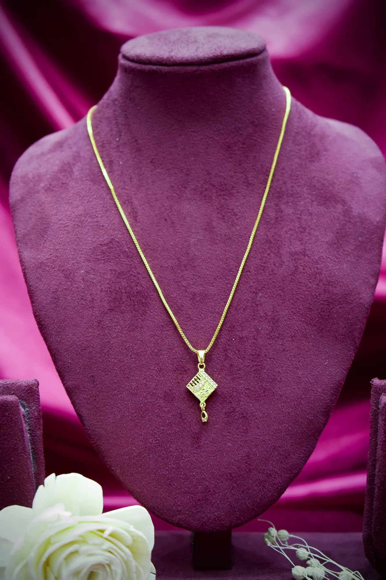 Diamond Accent Square Charm Gold Pendant Necklace