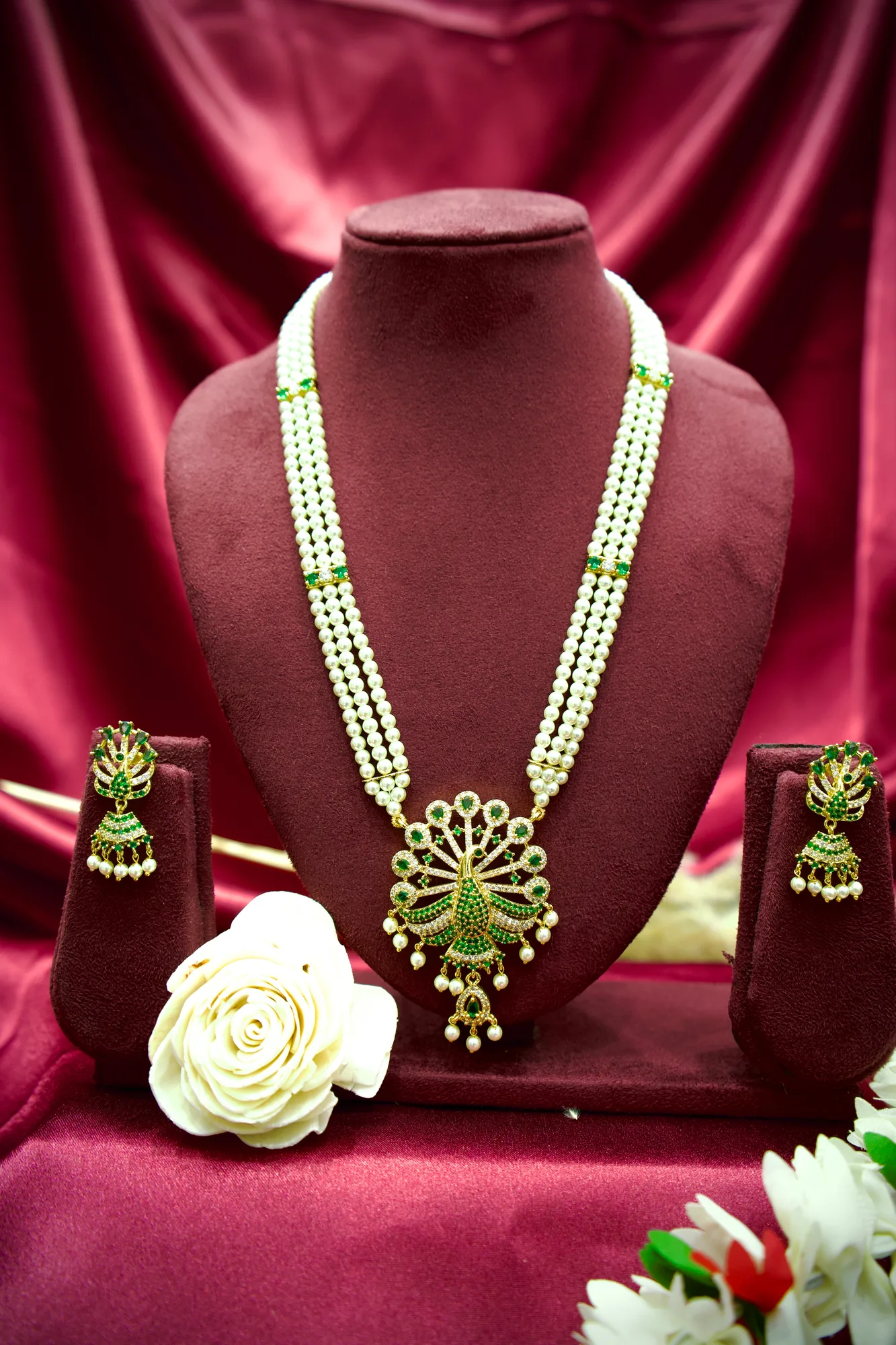 Royal Peacock Pearl Long Necklace Set