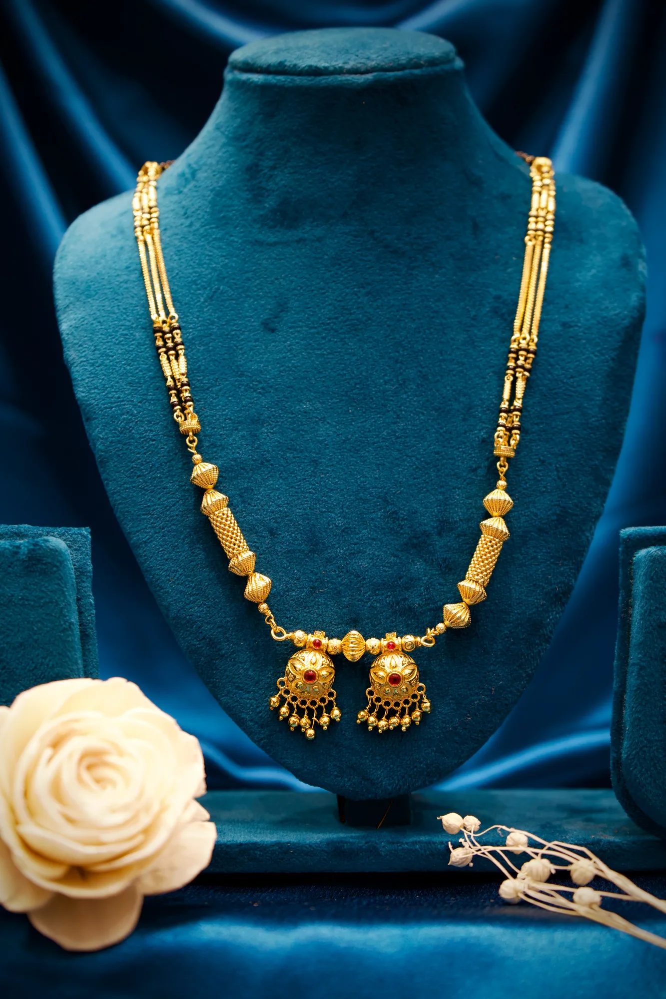 Royal Antique Beadwork Mangalsutra with Jhumka Charms