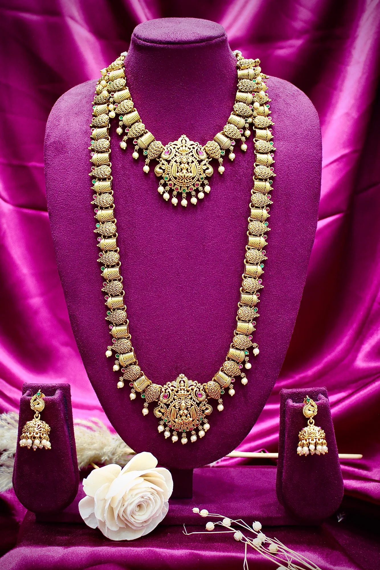 Premium Matte Finish Temple Necklace Set