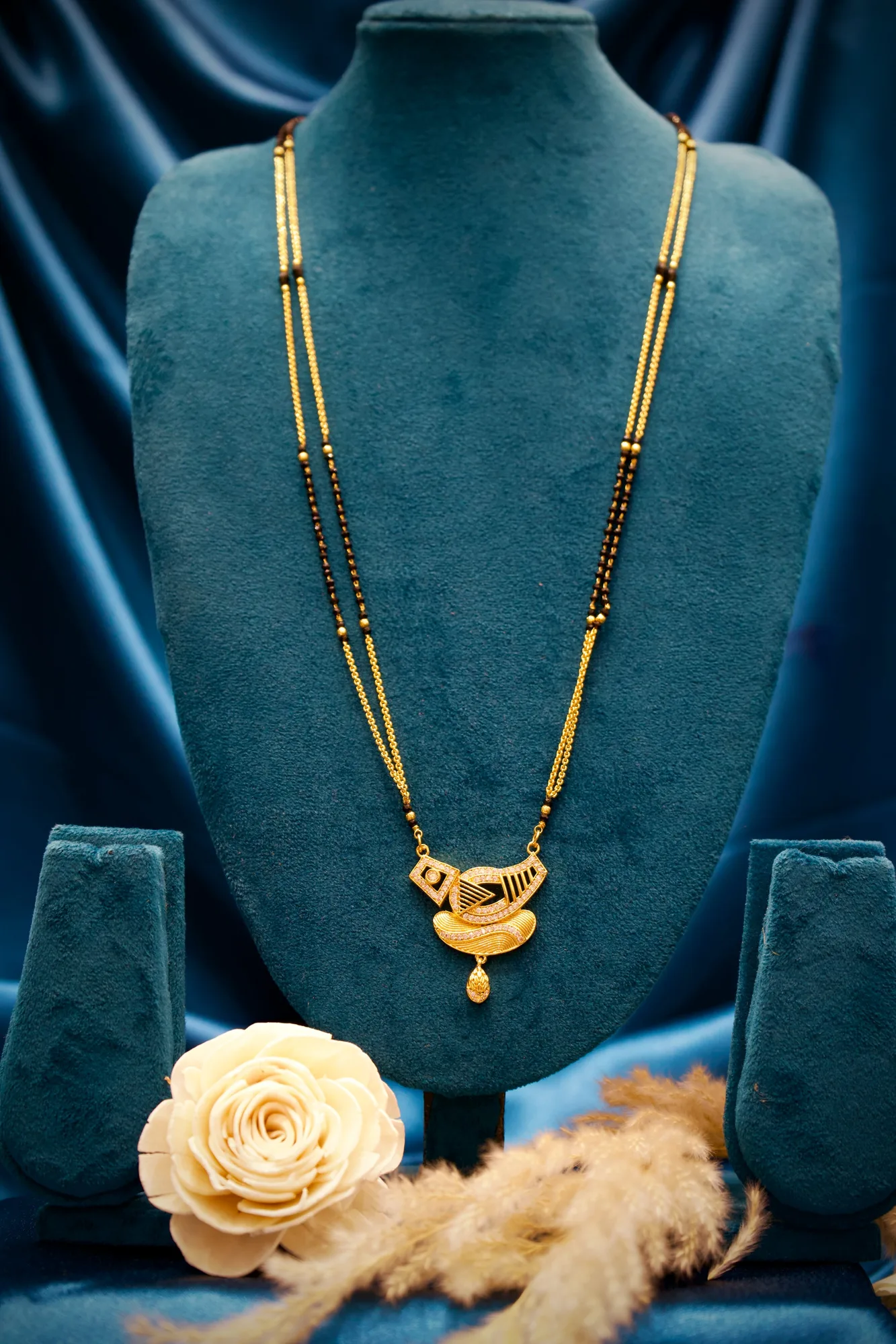 Designer Black Bead Mangalsutra with Geometric Pendant